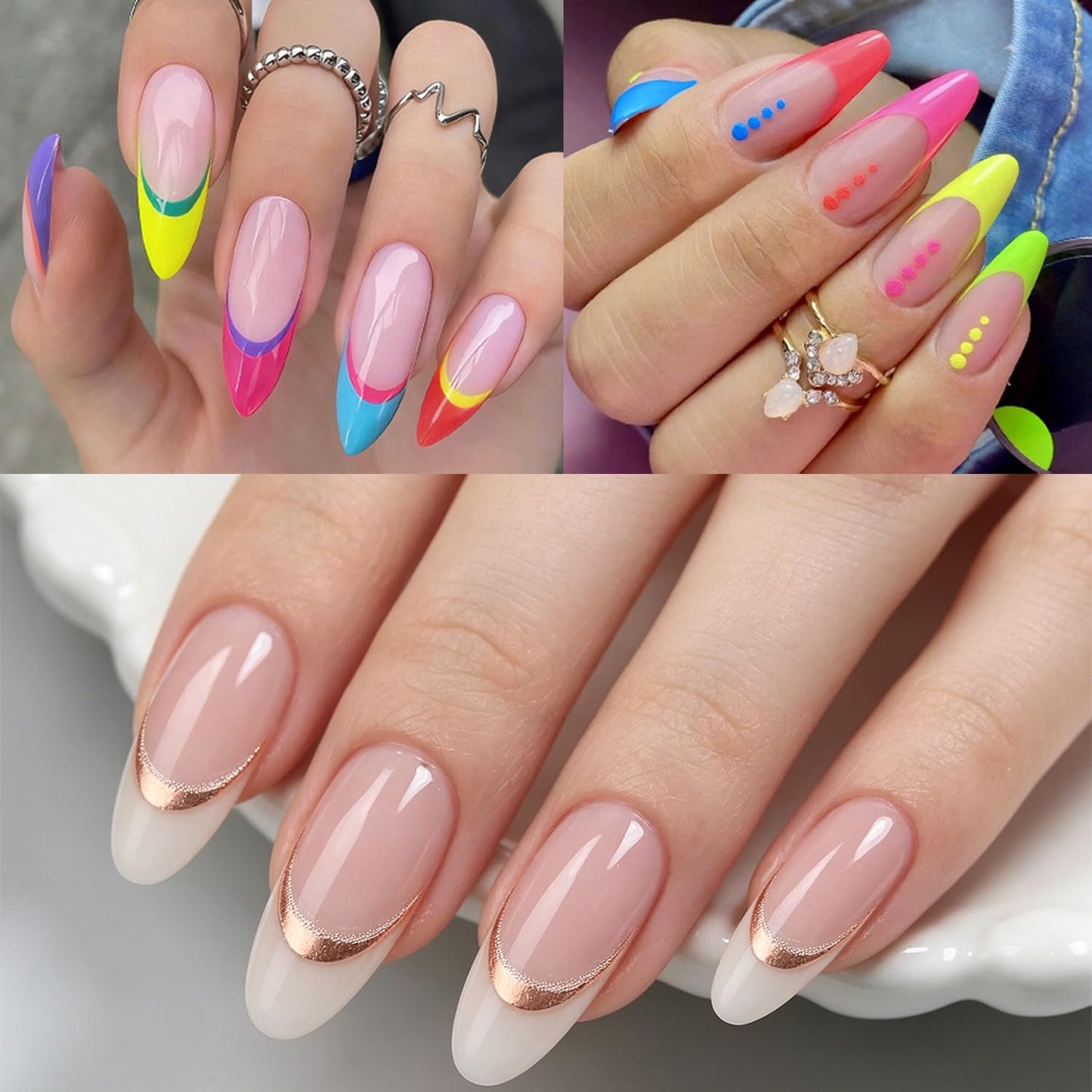 10 Sheets Colorful French Nail Stickers for Nail Art, 3D Self-Adhesive Gold Sliver Rosegold French Nail Decals, Red French Lines Nail Supplies Designs Accessories for Women Girls Manicure DIY