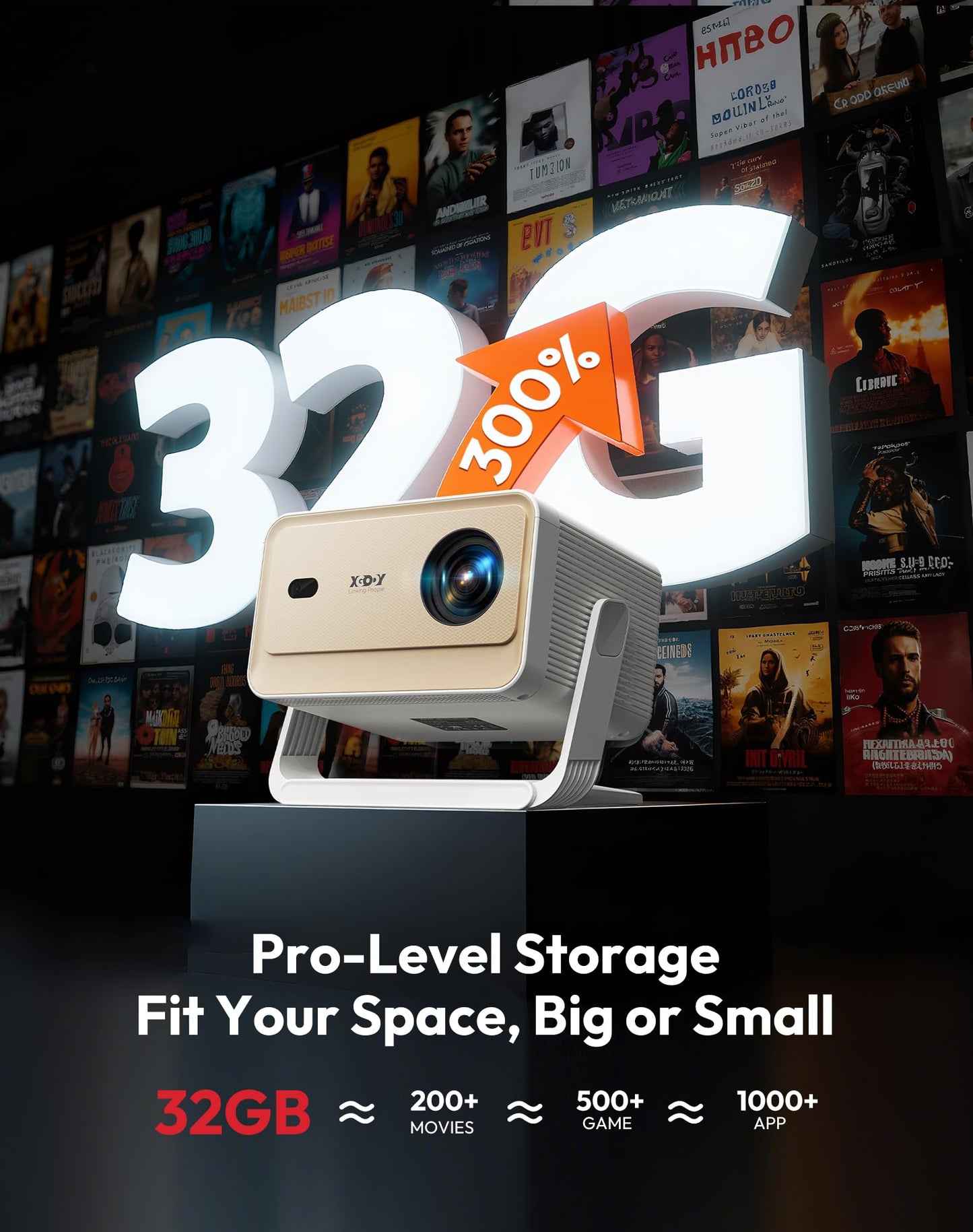 【Compatible with Netflix & Auto Focus】Xgody Gimbal N6 PRO 700 ANSI Native 1080P Smart Projector with WiFi 6 and Bluetooth, 4D Auto Keystone & Voice Controll Portable 4K Support FHD Home Projector