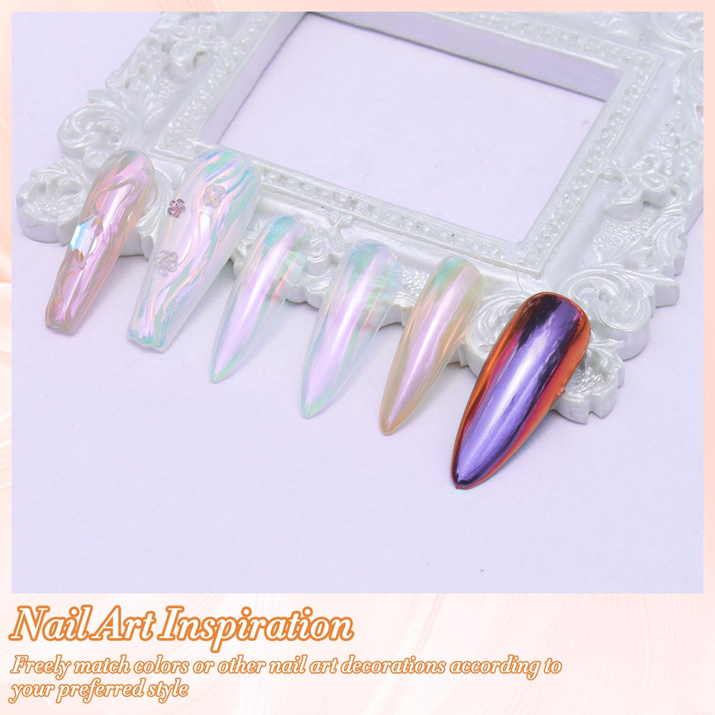FNNZ Chrome Nail Powder, Aurora Mirror Effect Unicorn Chrome Nail Powder, Mermaid Nail Chrome Powder for Nail Art Decoration, Light-Changing Pigment Dust Nail Chrome Powder for Women - Summer Violet