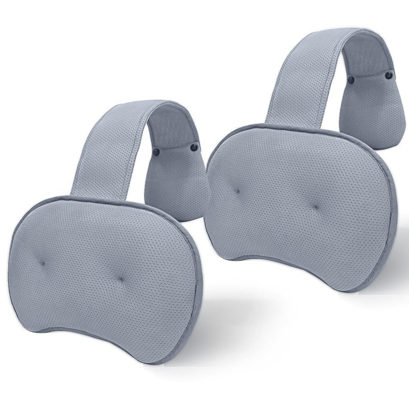 2-Pack Pillow for Hot Tub, Spa, and Chaise Lounge - Universal Headrest & Neck Support Cushion, 3D Mesh Adjustable Height with Long Strap, Easy Drying (2-Pack,Gray)