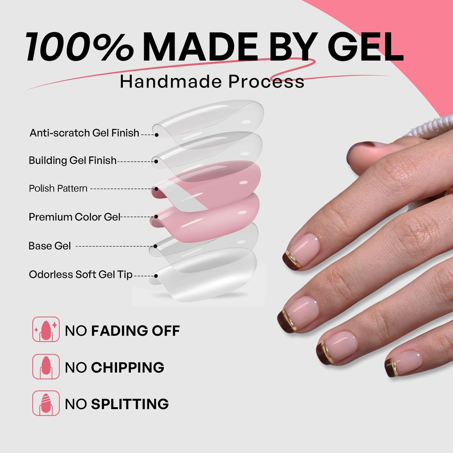 Brown French Tip Press on Nails Short Square - GJZEZ Soft Gel Glossy Autumn Thanksgiving Fall Fake Nails Press ons with Gold Stripes Designs for Women | 16 Sizes - 32 Reusable False Nail, Espresso
