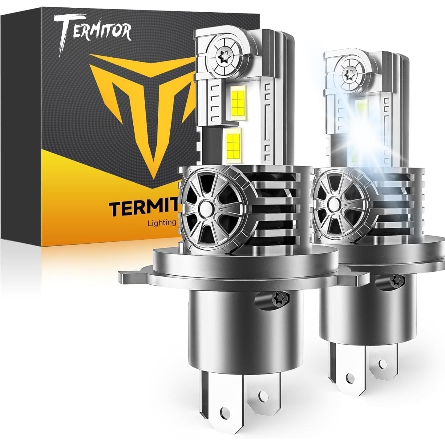 Termitor Latest H4/9003/HB2 Bulbs, 50,000LM Brightness Hi/Low Beam, 6500K Cool White, 1:1 Halogen Size Automotive Replacement H4 9003 Fog Lights, Plug-N-Play, IP68 Waterproof, Pack of 2