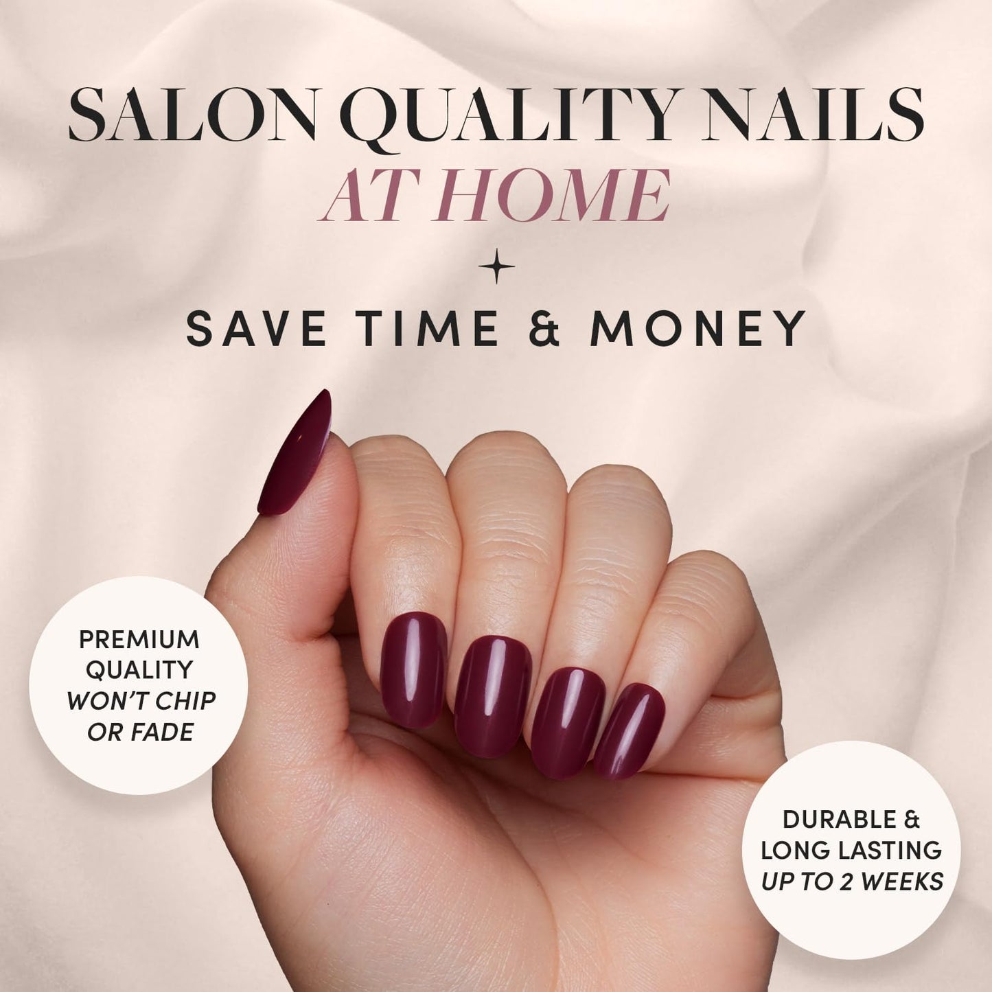 Glamnetic Press-On Nails Bundle - Sanded & Berry Maroon | Short Almond Nude Fake Nails with Raised Gold Shell Accents | Dark Red Short Round Fake Nails | Reusable, Salon-Quality Nail Kits