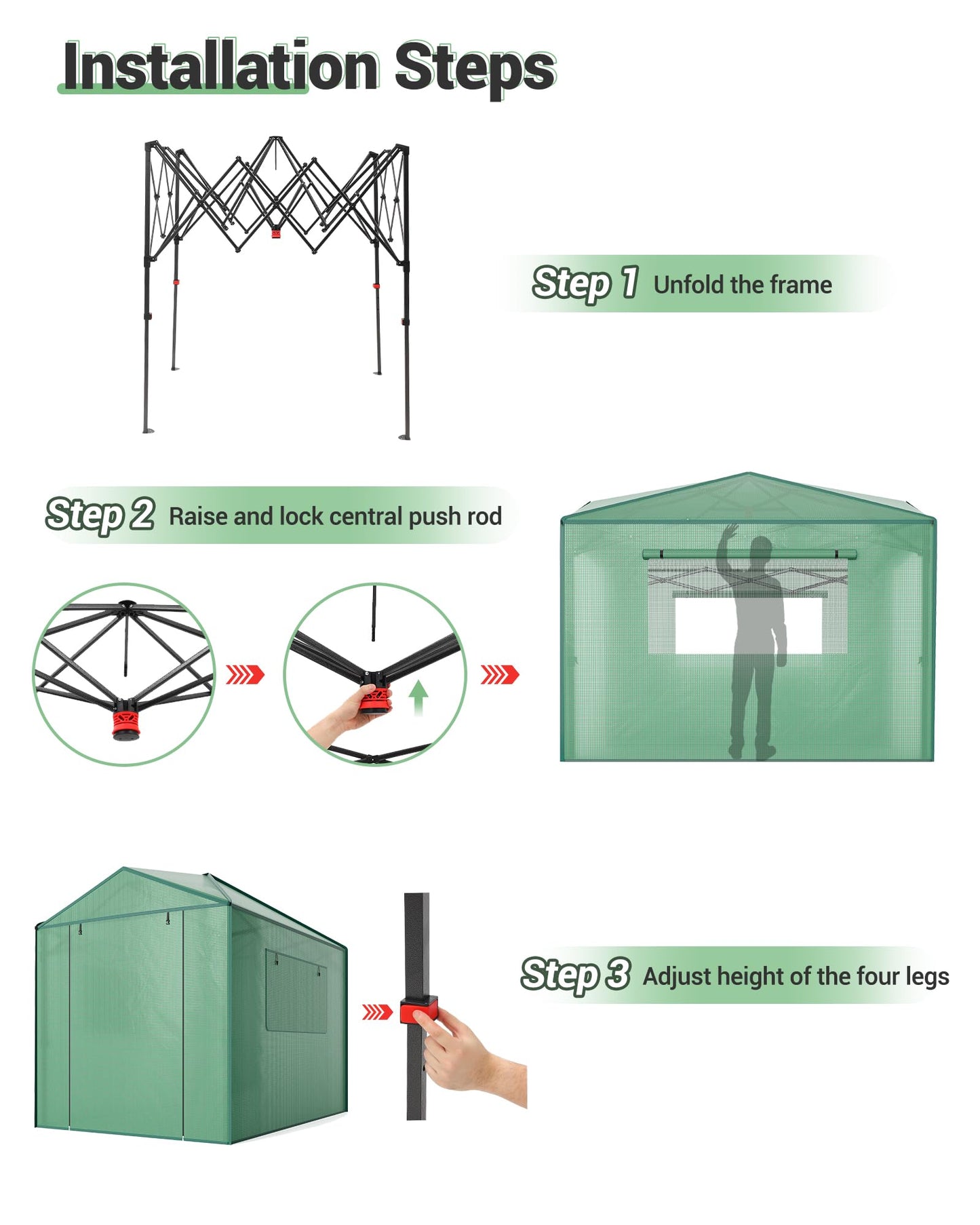 8x6 FT Walk in Green Houses for Winter, Popup Greenhouse Kit,Steel Frame Hot Houses, Roll-Up Zipper Door for Flowers, Vegetables, Saplings, Tropical Plants, Green