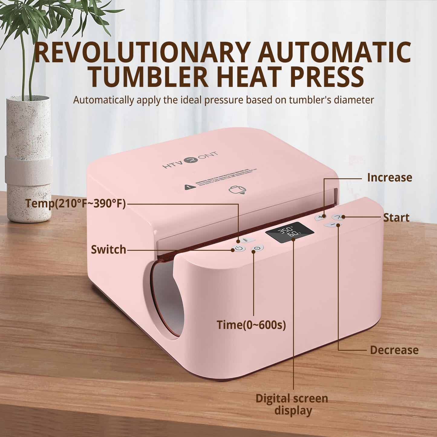 HTVRONT Auto Heat Press Machine for T Shirts, Auto Tumbler Heat Press, Pink