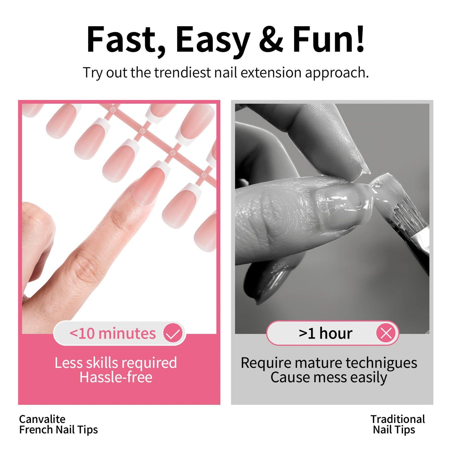 Canvalite Soft Gel French Tip Nails, 180 Pcs Extra Short Press on Nails for Women Flexible Pre-Painted White French Tip Gel Nails Nail Tips No File Need DIY Manicure Gifts for Women, Glue Not Included