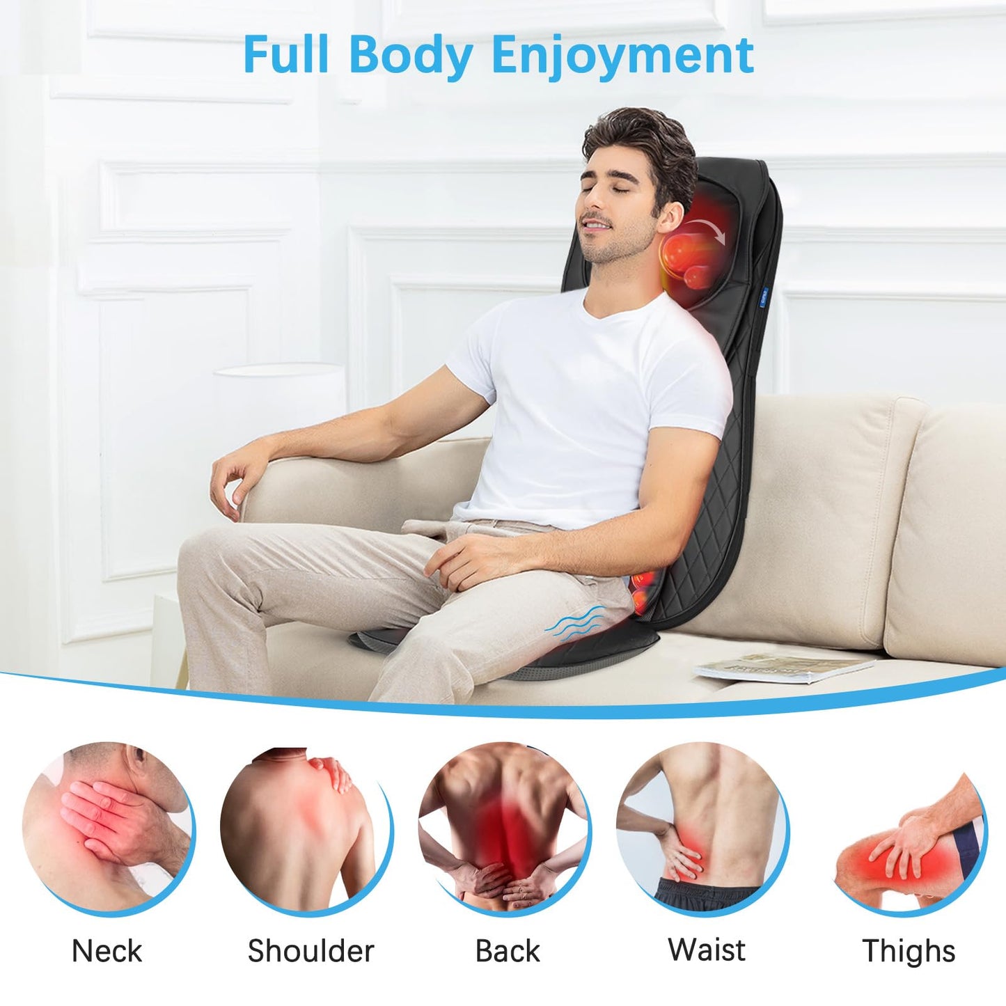CuPiLo Shiatsu Neck & Back Massager with Heat, Massage Chair Pad Cushion for Stress Relief, Inflatable Flaps Back Support, Kneading or Rolling Chair Seat Massage,Ideal Gifts for Men,Women,Family