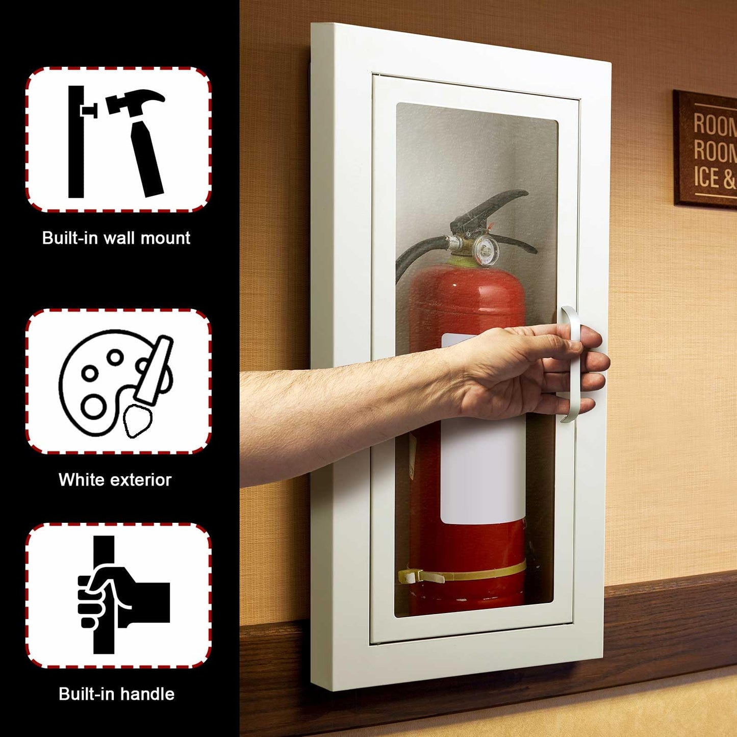 Zonon 1 Pcs Semi Recessed Fire Extinguisher Cabinet, Steel Wall Mount Cabinet with Magnetic Door & Handle, Acrylic Window, 2.5" Trim Frame, Fits 2.5/5/10 lb Fire Extinguishers, White