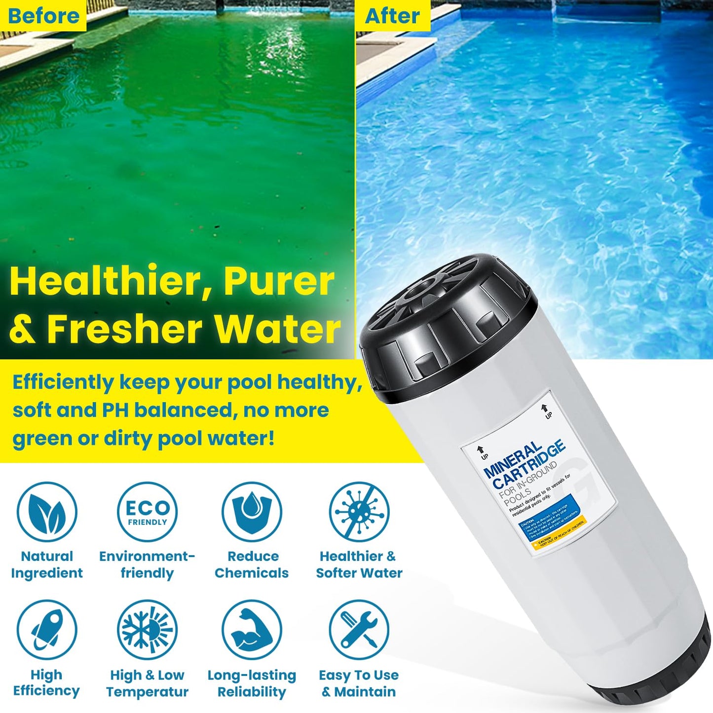 Replacement For Nature2 G45 Mineral Cartridge W28145 N2CG45 W26745 for All Zodiac Limited & Professional G or Pro G Plus Vessel Inground Swimming Pool System W25904 & W20011 Pools Up To 45,000 Gallons