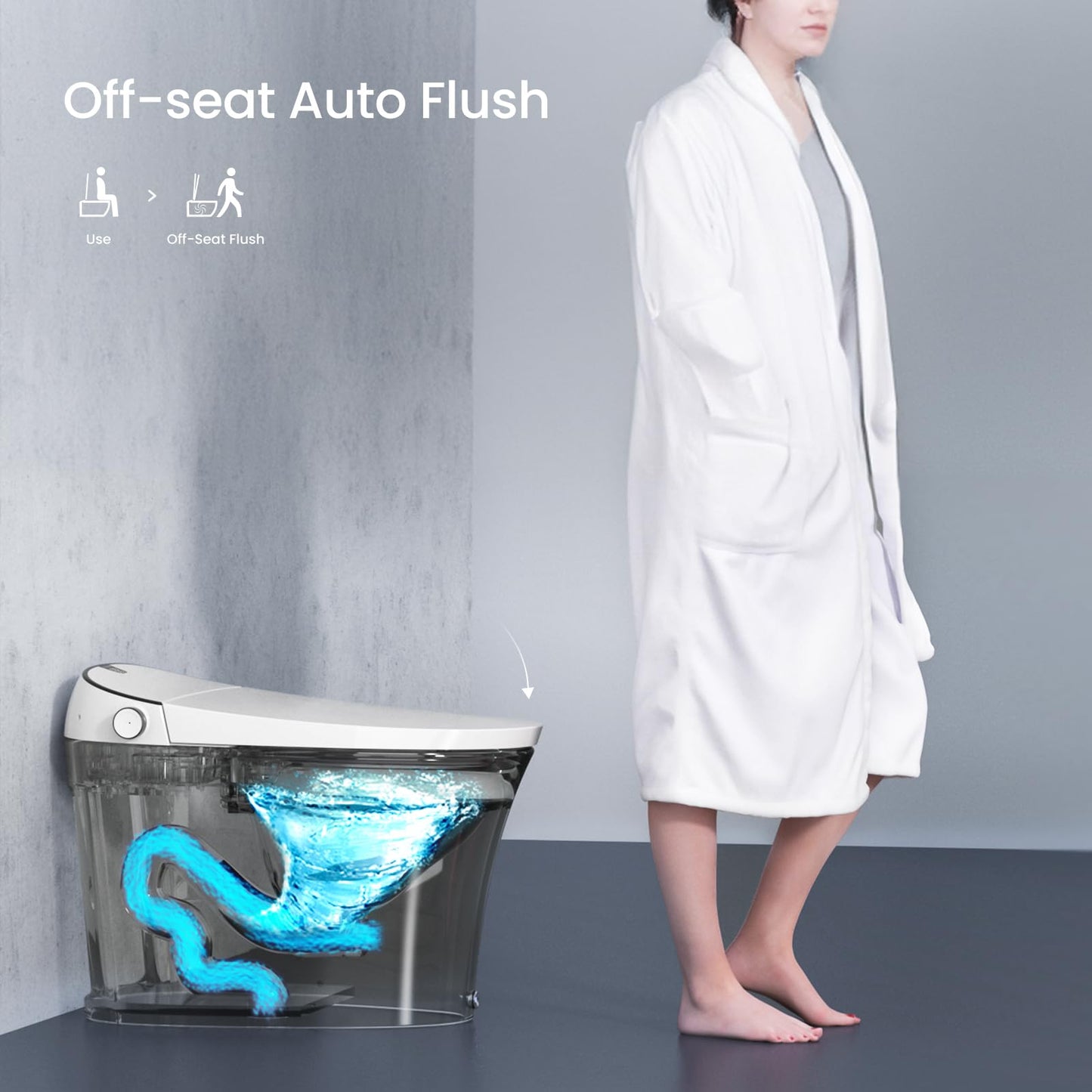 AKNIRL Smart Toilet with Bidet Built In, Modern Bidet Toilet with Tank, Heated Seat, Instant Warm Water, Pump-Assisted & Auto Flush, Foot Sensor Operation, Air Dryer, Night Light & Digital Display