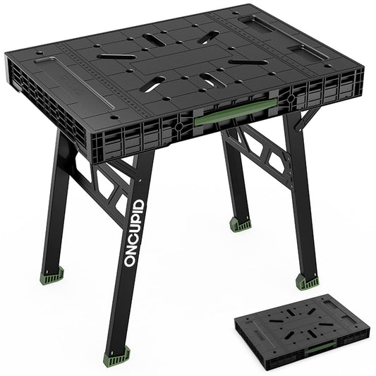 Express Folding Work Table, Easy Setup Portable Folding Work Table & Portable Folding Workbench, 34" W x 25" D x 31" H Lightweight Versatile Clamping Worktable for Garage/Wood Shop (Green)
