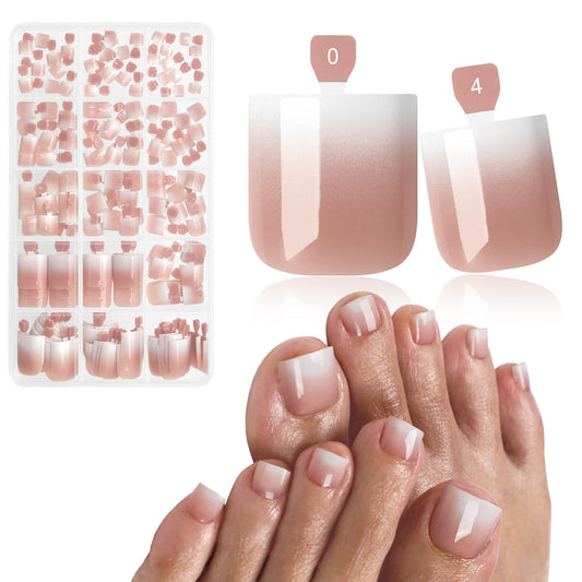 Bellelfin Ombre Press On Toenails For Women with Nail Adhesive Tabs, 150 Pcs Nude Ombre Toe Nail Press Ons, Short Square Toenail Press On, 15 Sizes Full Cover Acrylic Fake Toe Nails