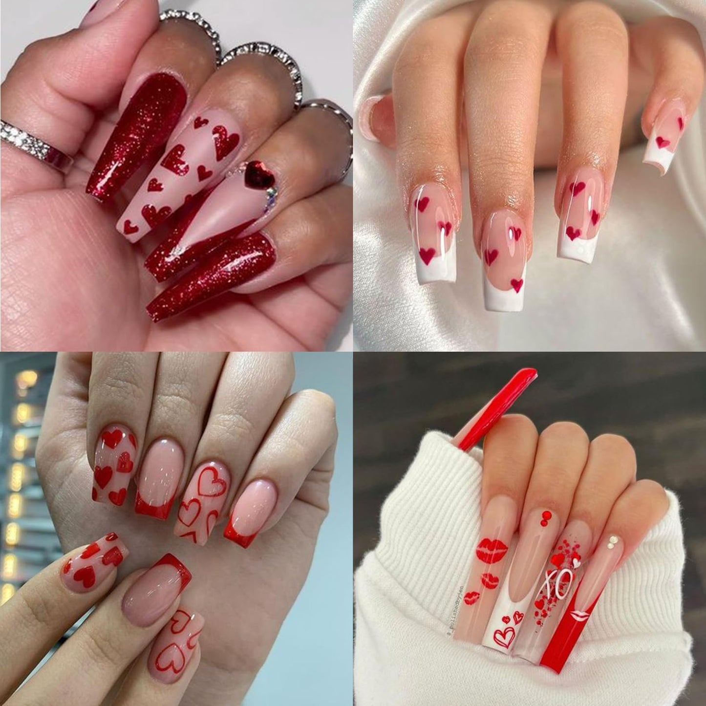 6pcs Valentine's Day Nail Art Stickers 3D Heart Shape Self-Adhesive Cute Bear White Red Pink Love Heart Design Nail Decals Gold Curve Design Nail Decals Suitable for Women Girls Nail Art Decoration