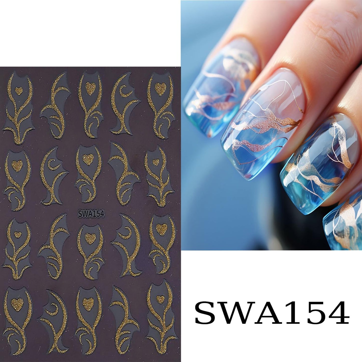 CJDLTS 6 Sheets French Lines Nail Art Stickers Gold $& Silver Glitter Love Nails Stickers 3D Self -Adhesive Love Heart Stripes Nail Decals Holographic French Nail Decoration for Women DIY Manicure