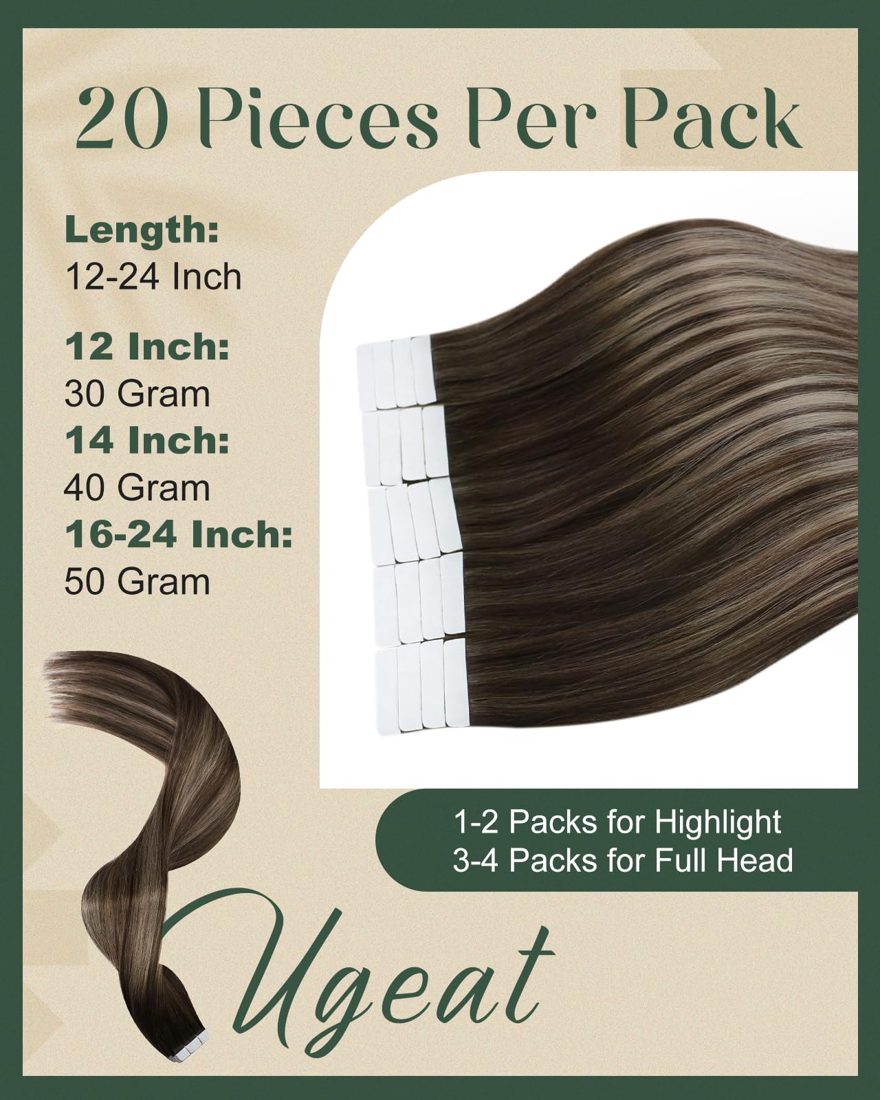 Ugeat 18 Inch Tape in Hair Extensions Human Hair Balayage Invisible Tape in Human Hair Extensions Ombre Dark Brown with Ash Blonde Hair Extension Tapes ins Easy to Use for Women 20Pcs 50G