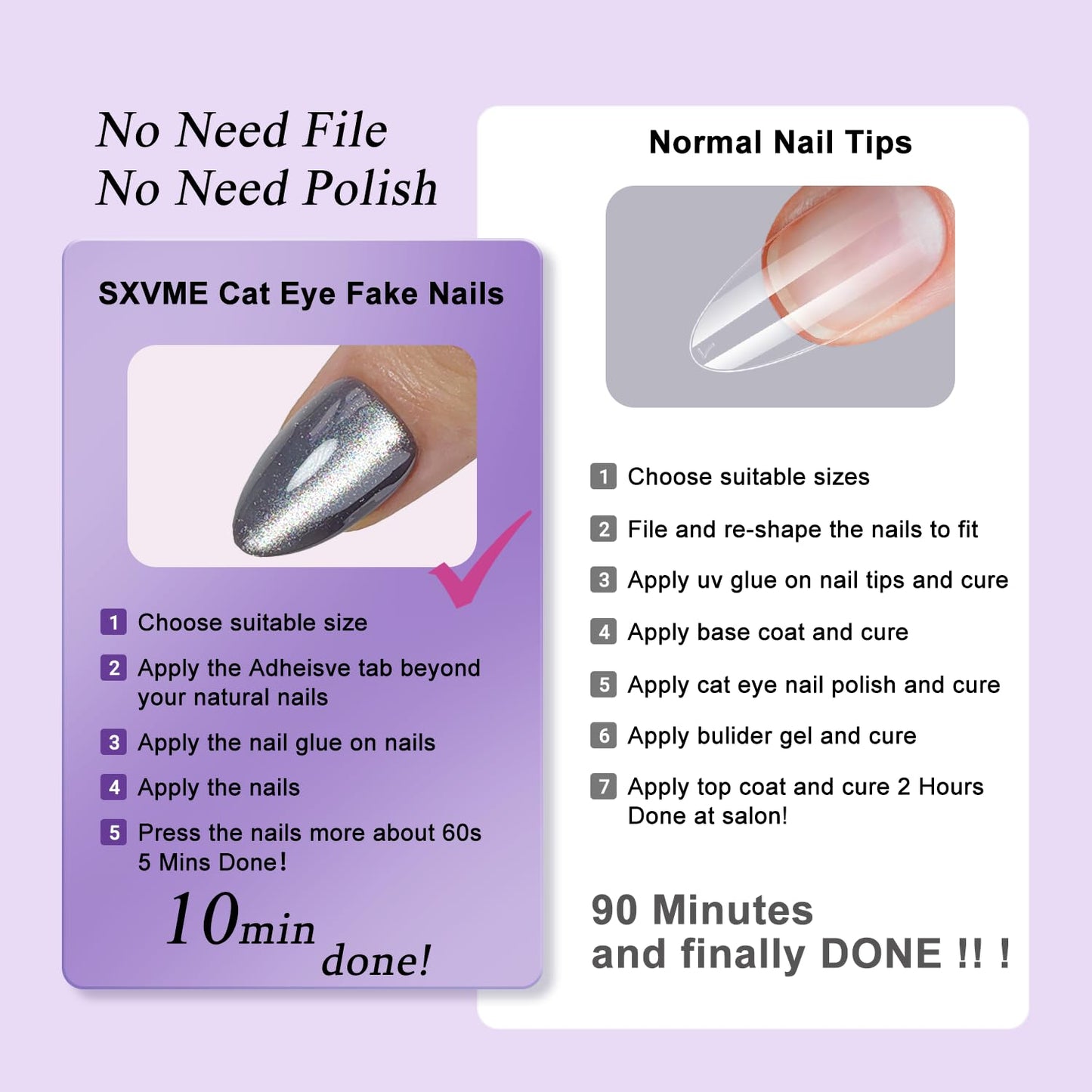 Cat Eye Black Purple Press On Nails Medium Short Almond Shaped - 30Pcs Stiletto Fake Nails Acrylic Press ons Natural Thick Gel Nails Short Glue on Nails Opaque Glitter False Nails for Women No Glue