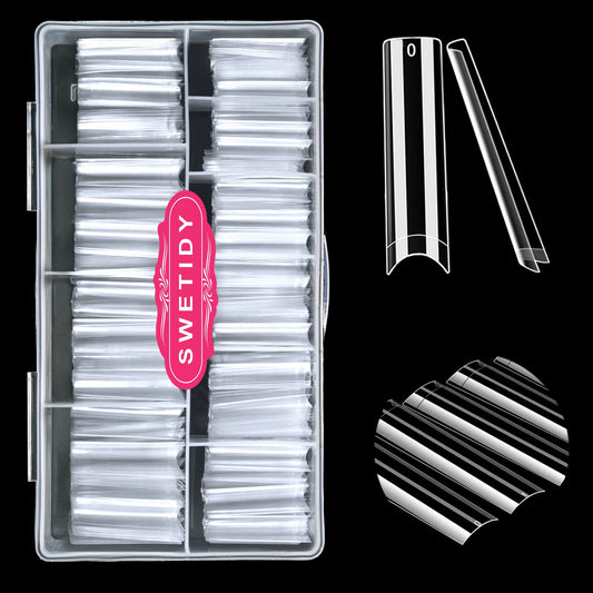 No C Curve Square Flat Nail Tips,SWETIDY 500Pcs XXL Extra Long Acrylic Clear Straight Tapered,Half Cover French Fake Nails for Nail Salon and DIY Nail Art 10 Sizes