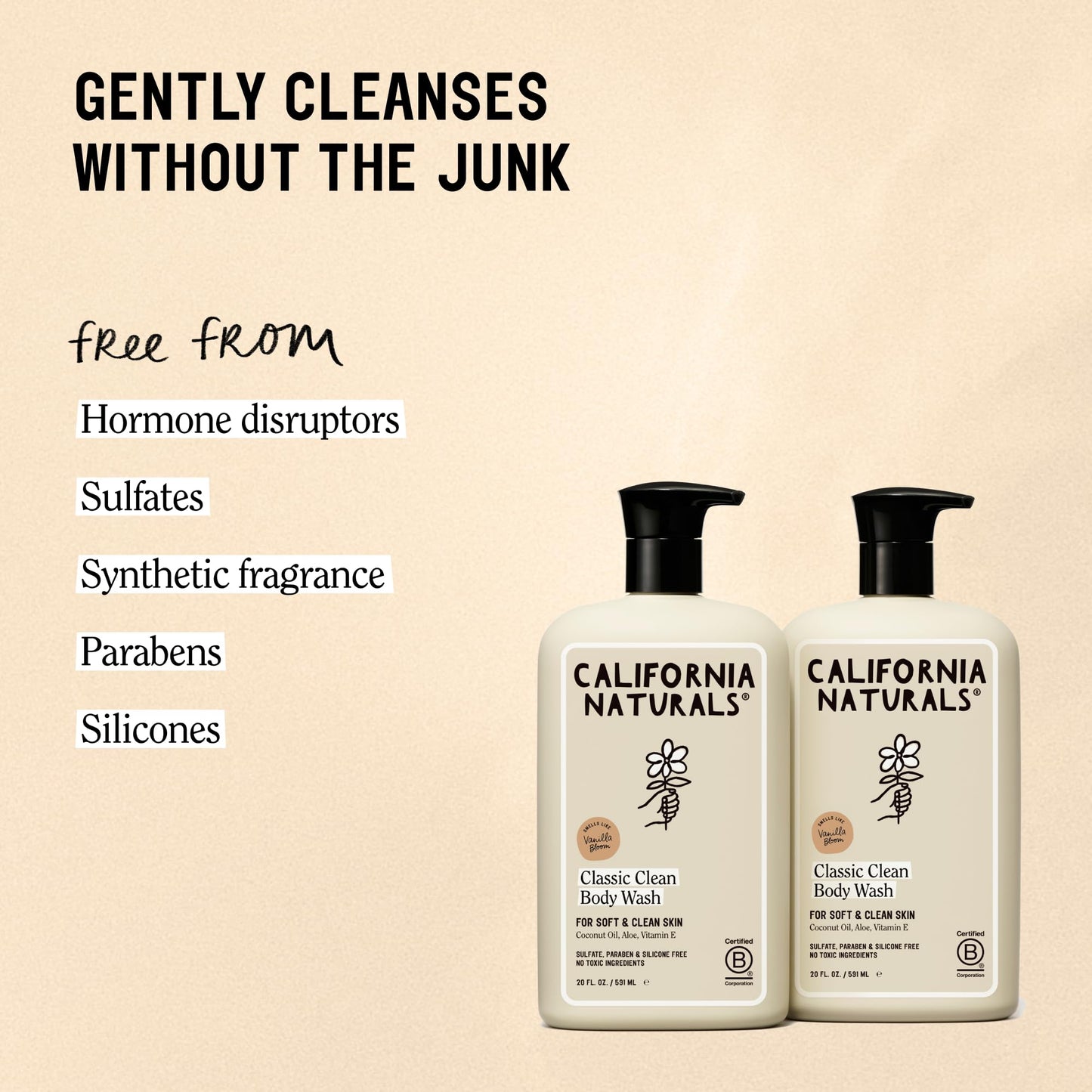California Naturals Classic Clean Vanilla Bloom Body Wash 2-Pack, Daily Cleansing Body Wash for Soft Healthy Skin, Naturally Scented, Vegan, Cruelty, Paraben & Sulfate Free, 20 oz
