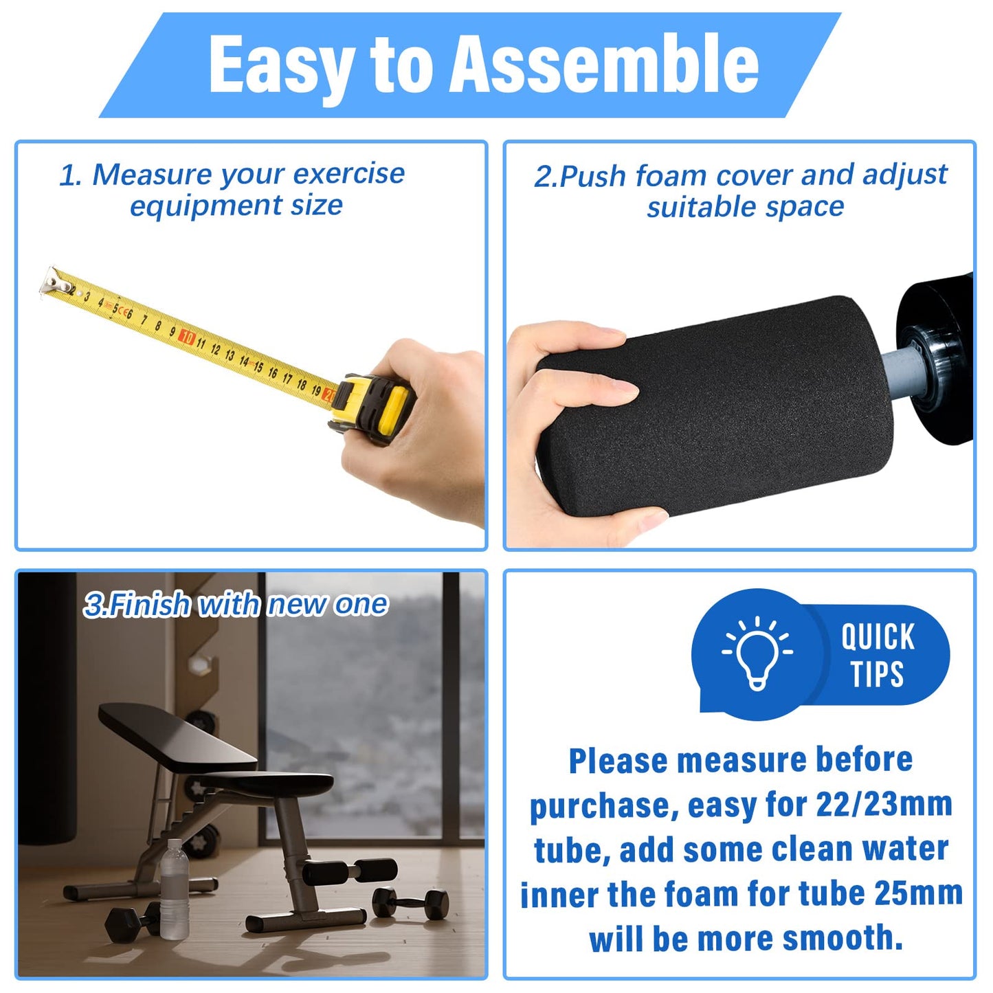 Deekin 8 Pieces Foam Foot Pads Rollers Set High Density Foam Roller for Gym Exercise Machines Equipment Replacements Exercise Massage Muscle Recovery, 6.3" x 3.4"" OD x 0.87"" ID"