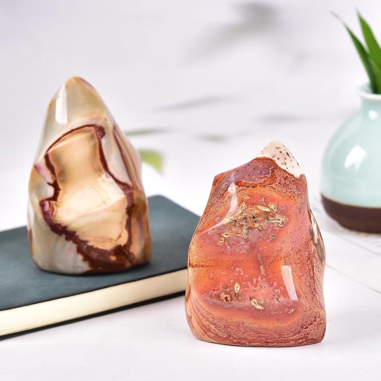 AMOYSTONE Polychrome Jasper Flame Shaped Stone Tower Obelisks 2-4 Pcs 1 Lb Total Natural Crystal Reiki Energy Home Office Decor