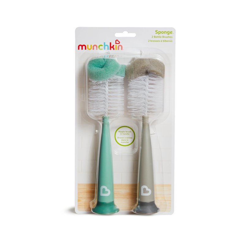 Munchkin Sponge Bottle Brush, Grey/Sage, 2 Count (Pack of 1)