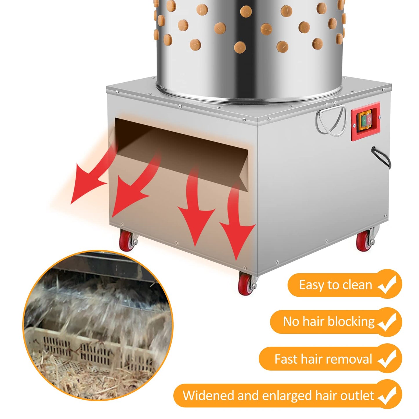 Panghuhu88 2HP Chicken Plucker Machine, 20Inch Turkey De-Feather Remover Poultry Stainless Steel Machine 1500W 275R/min Barrel Diameter Heavy Duty Feather Plucking Machine