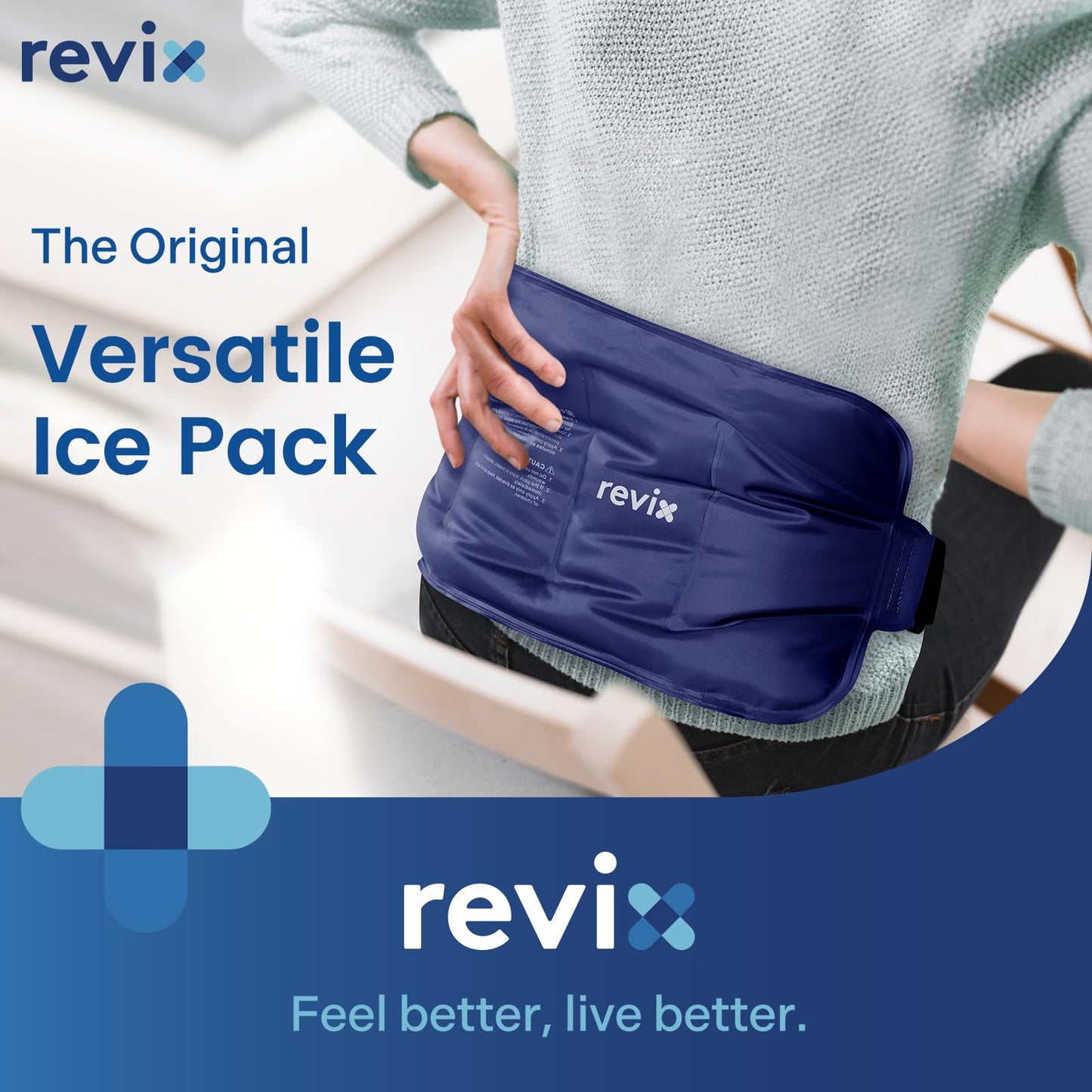REVIX Ice Pack for Injuries Reusable Gel for Lower Back, Cold Packs for Back Shoulder, Elbow, Hip, Leg, Wrap Around Entire Knee, Soft Cold Compress,16 × 9" Navy"