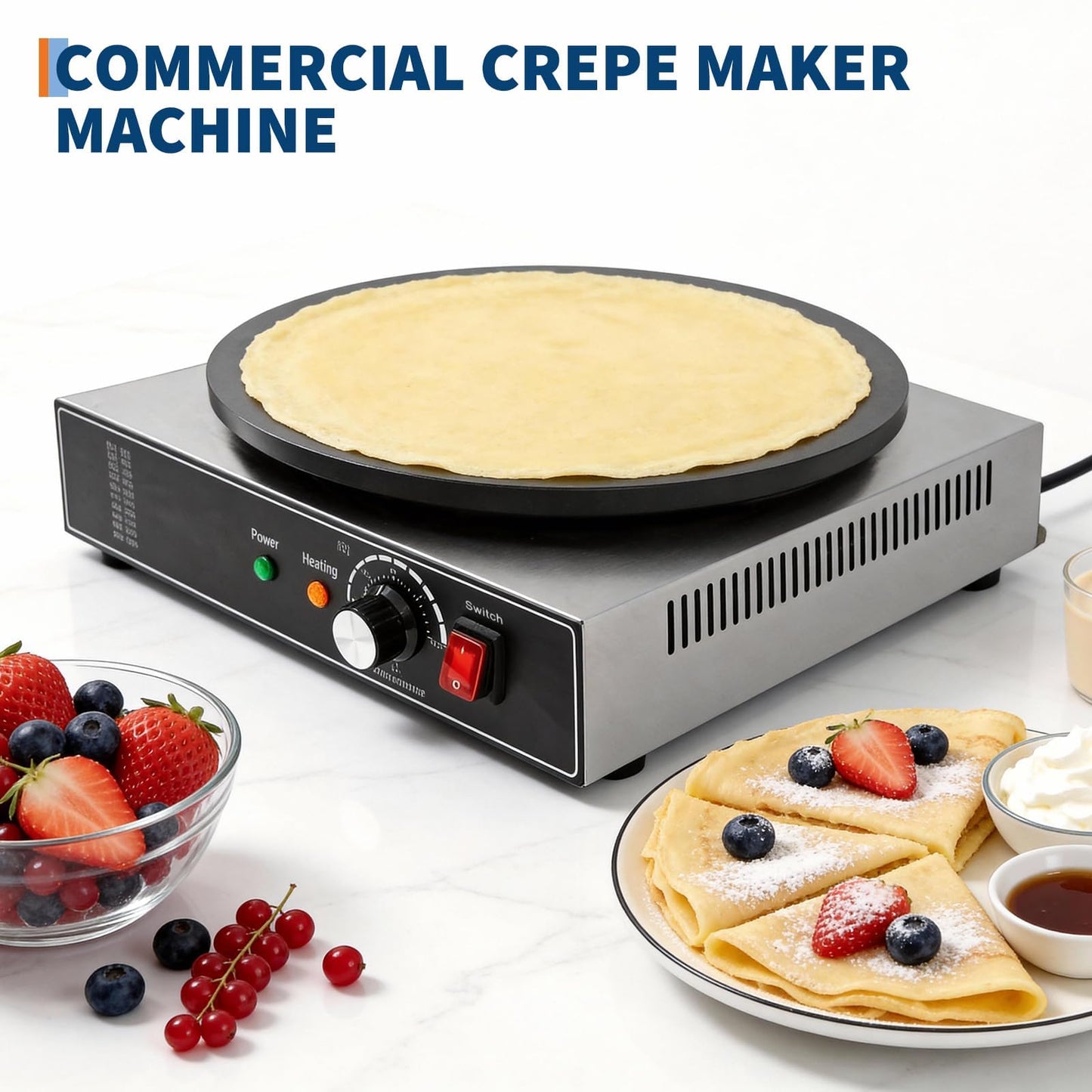 16 Inch Commercial Crepe Maker, Non-Stick Electric Crepe Machine with Precise Temp Control and Indicator Lights for Home and Restaurant,1750 w,110 v