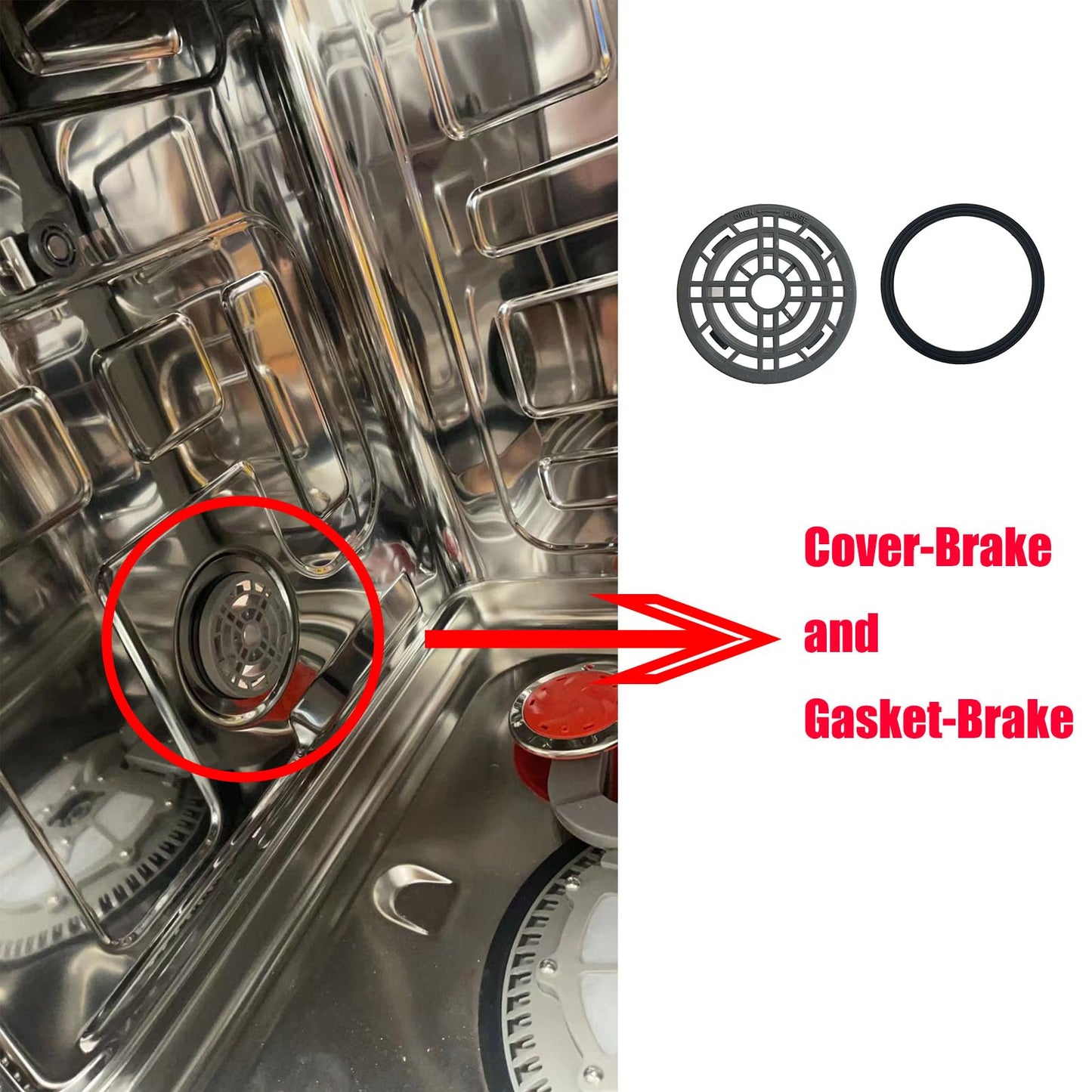 D.I.Accessa DD63-00073A Cover-Brake and DD63-00072A Gasket-Brake For Samsung Dishwasher DW80R5060 DW80R5061 Series （Match for DD82-01111A(B) dishwasher case break and overflow sensor)
