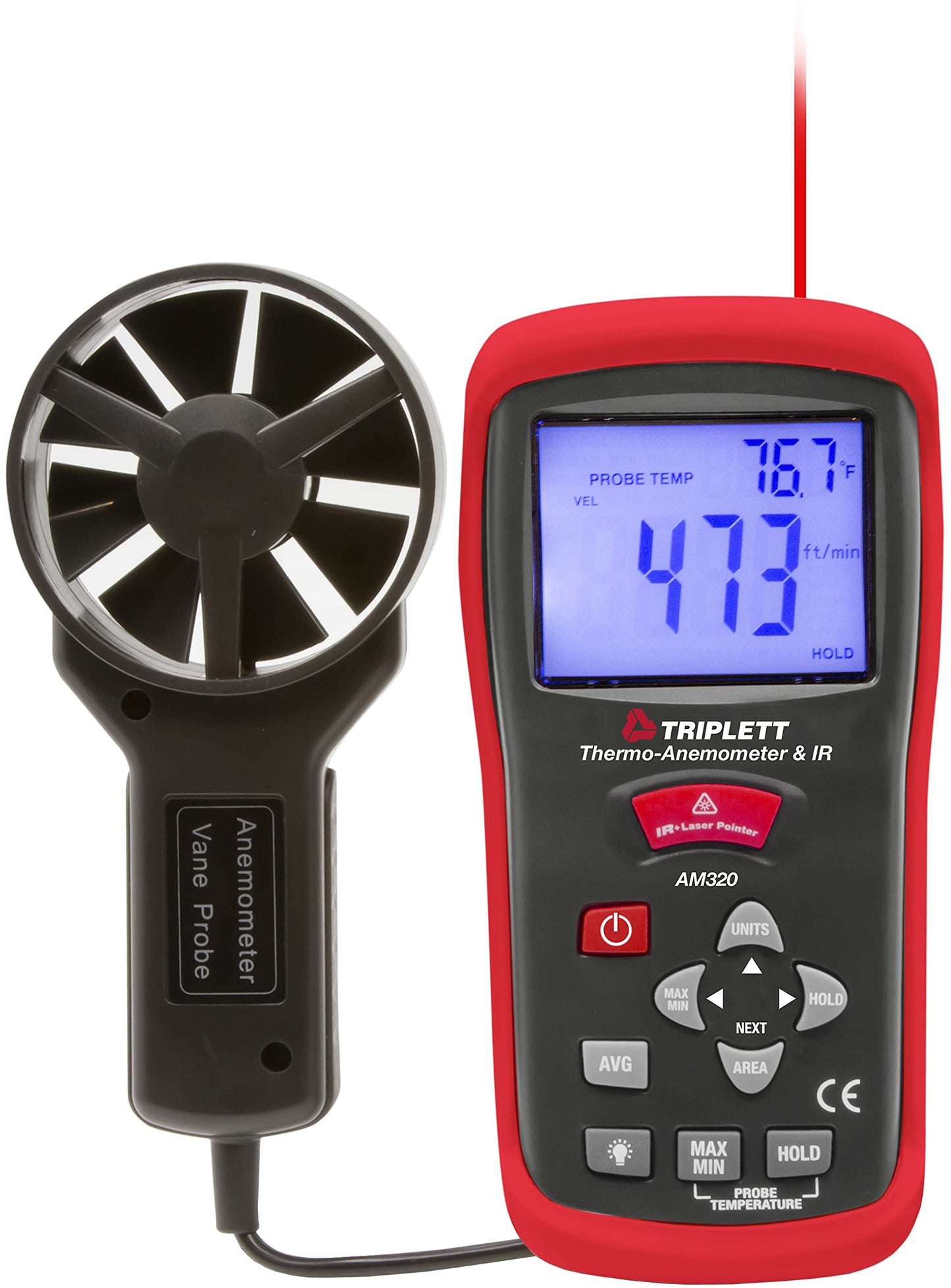 Triplett AM320 Thermo-Anemometer with Built-In IR Thermometer, Air Velocity, and Air Flow