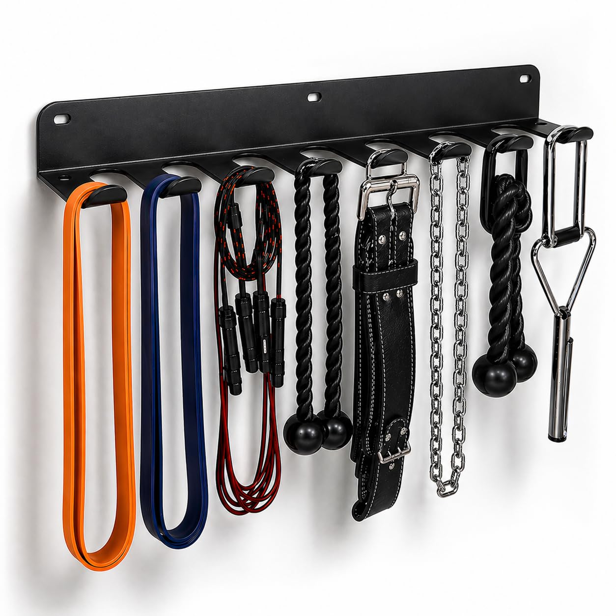 FizLig Gym Equipment Storage Rack - Multi-Purpose Home Gym Organization Storage Wall Mount for Resistance Bands, Jump Ropes, Lifting Belt, Chains, Barbells (16" / 8 Prongs)"