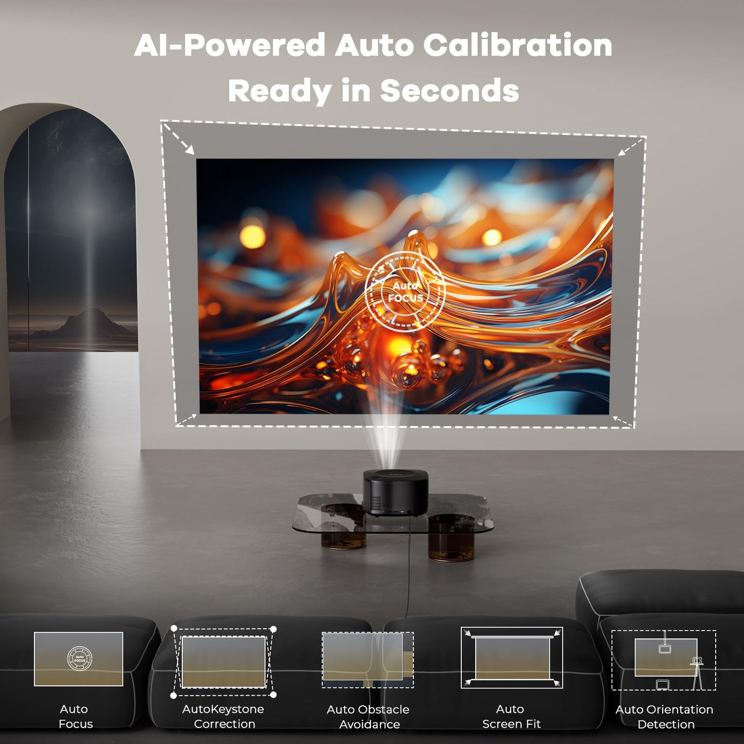 Projector-4K with WiFi and Bluetooth:[3000 ANSI/40W Dolby Audio/Official Licensed Apps], Outdoor-Projector with Smart OS 2.0 & AI Auto Focus,ONOAYO ONO5Pro 2.0 Smart Movie Projector for Indoor/Outdoor