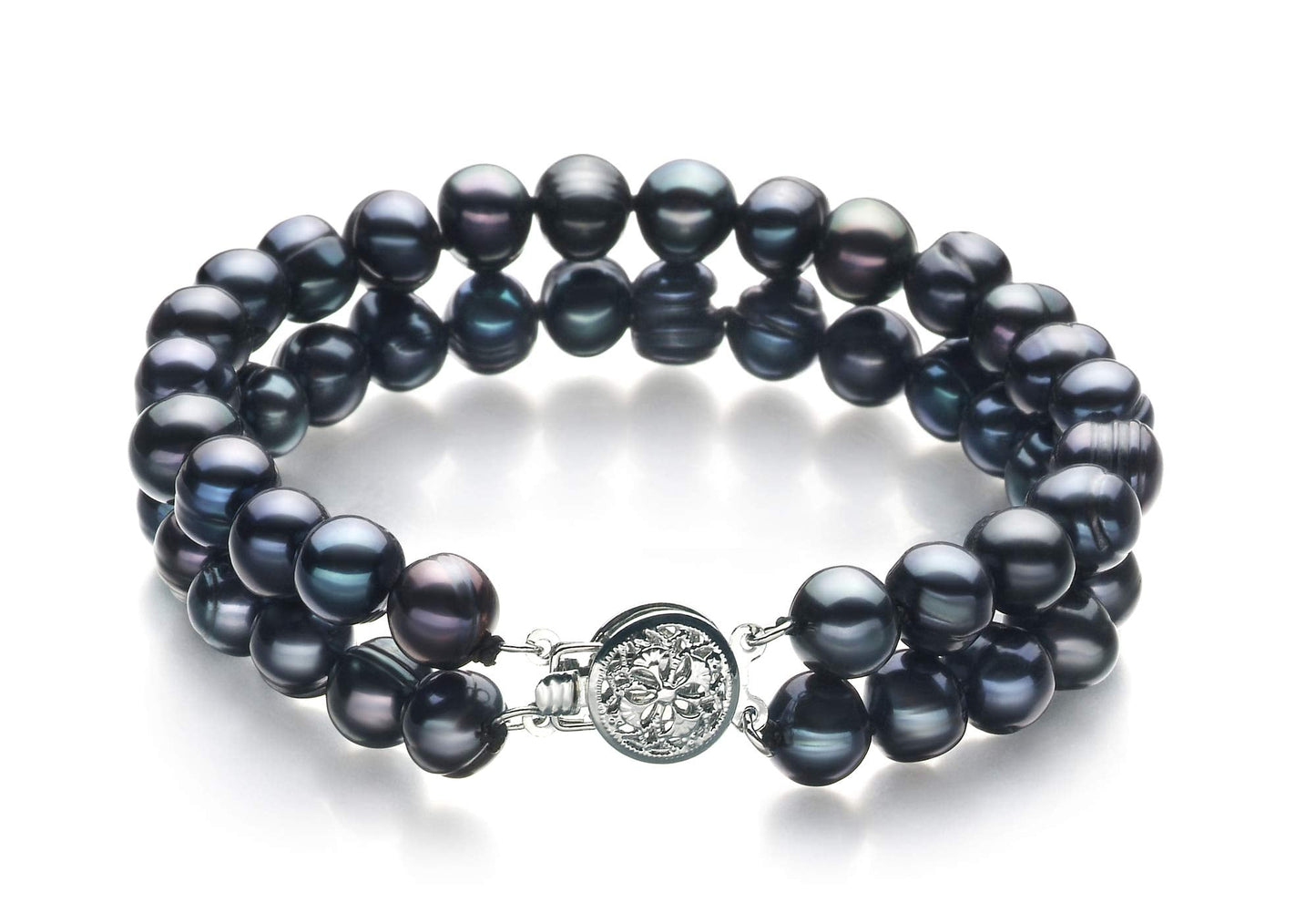 Julika Black 6-7mm Double Strand A Quality Freshwater 925 Sterling Silver Cultured Pearl Set For Women-18 in Princess length