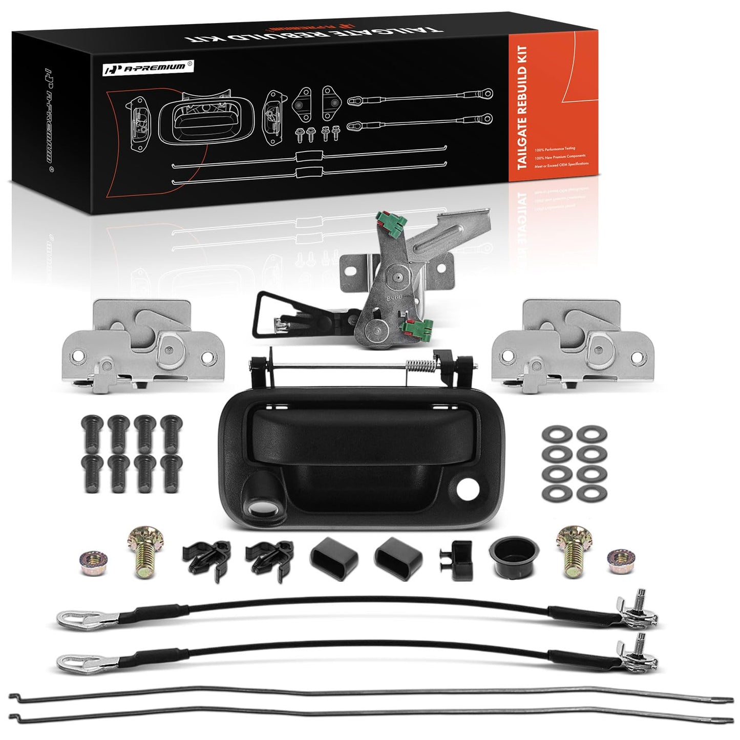 A-Premium Tailgate Rebuild Kit Compatible with Ford F-150 2009-2014, Rear Tailgate Parts Metal Handle Bezel Latch Rod Bracket Cable Bushing Hinge Bolts (Pack of 34)