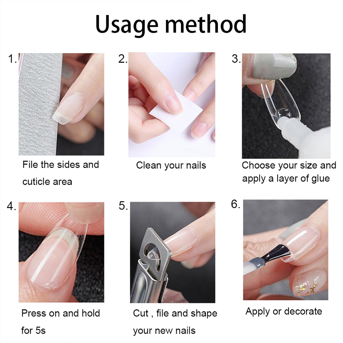 500Pcs Square Nail Tips Full Cover Clear Fake Nail Tips for Acrylic Nails, Size 0~9