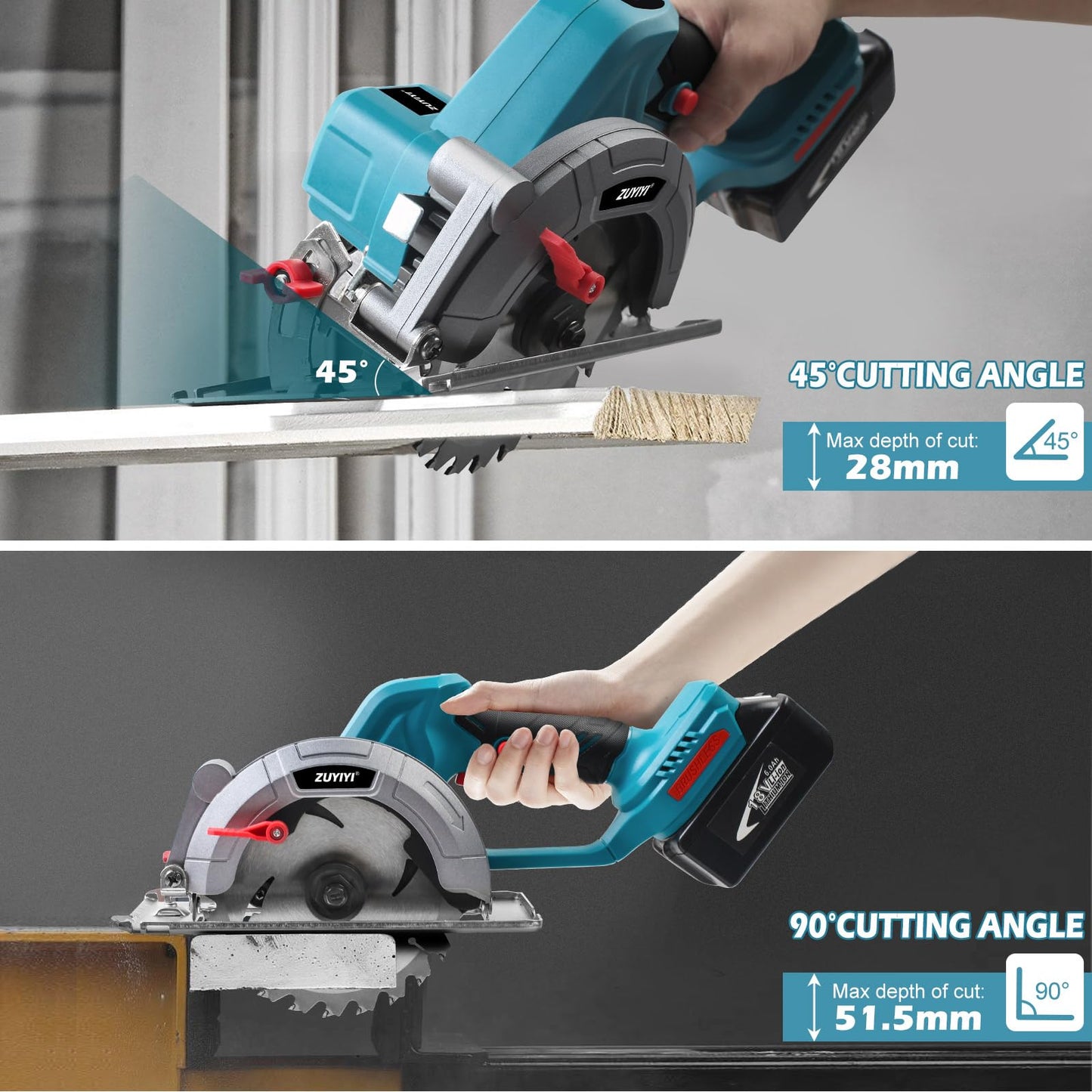 ZUYIYI 6 Inch Cordless Mini Circular Saw for Makita 18V Battery(Not Inclued), 12000RPM 2"(90°) Cutting Depth, Brushless Compact Tile Saw for Wood, Tile, Metal, Plastic, for 5-1/2, 5-3/8 Inch Blade