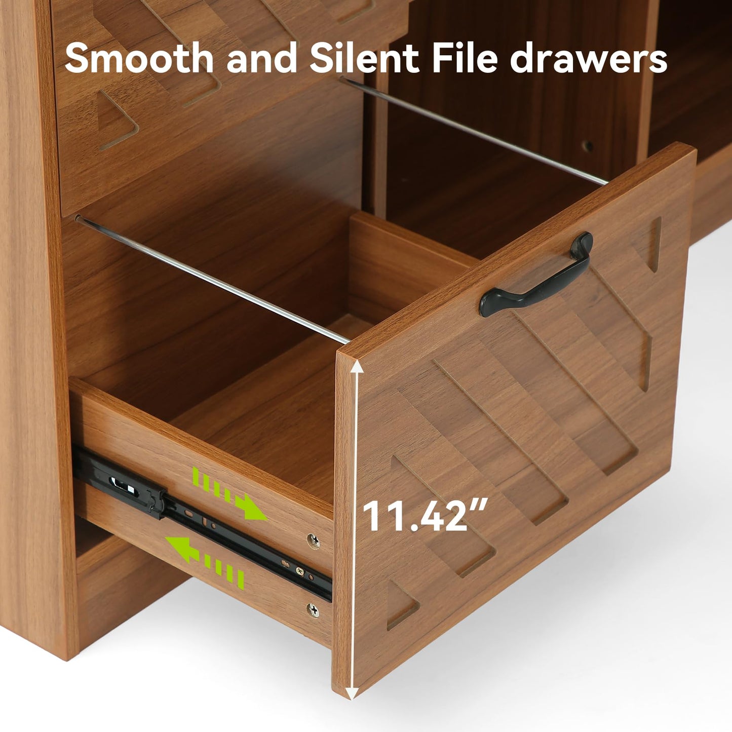 LITTLE TREE 78.7-Inch L-Shaped Executive Desk, Large Home Office Desk with 2 File Drawers and Storage Shelves (Warm Brown)