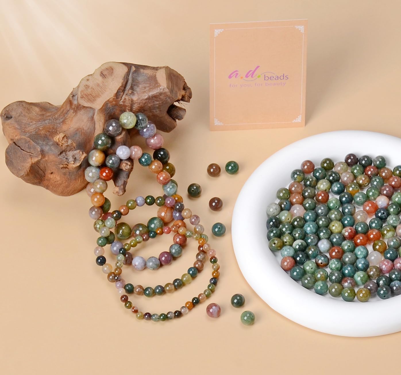 AD Beads Handmade Gemstone Stretch Elastic Bracelet Crystal Healing Reiki Nature's Beauty and Spiritual Essence Unisex (12mm, Indian Agate)