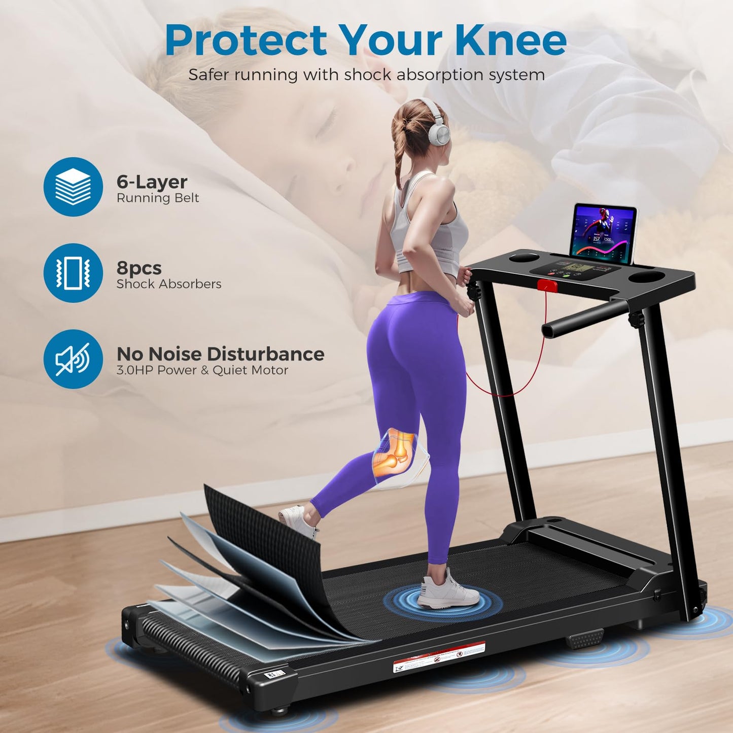 Treadmill with Handles, 2026 Upgraded Small Treadmills Home, Portable Electric Treadmills for Home 300 lbs Capacity,Walking Pad Treadmill,Lightweight Foldable Walking Pad,LED Display(Black)