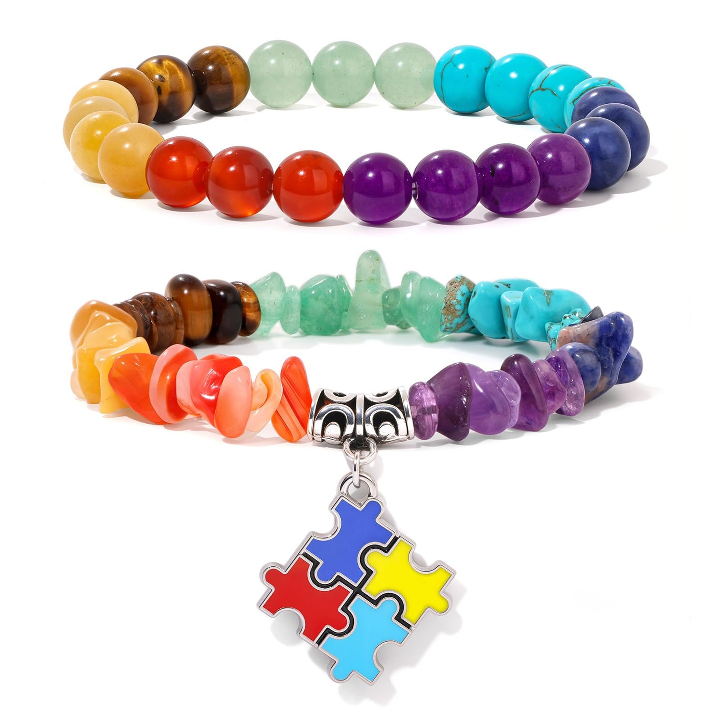 GolbalJew Autism Awareness Bracelets for Women Colorful Puzzle Charm 7 Chakra Gemstone Beads Bracelet Natural Stone Autistic Gifts Jewelry