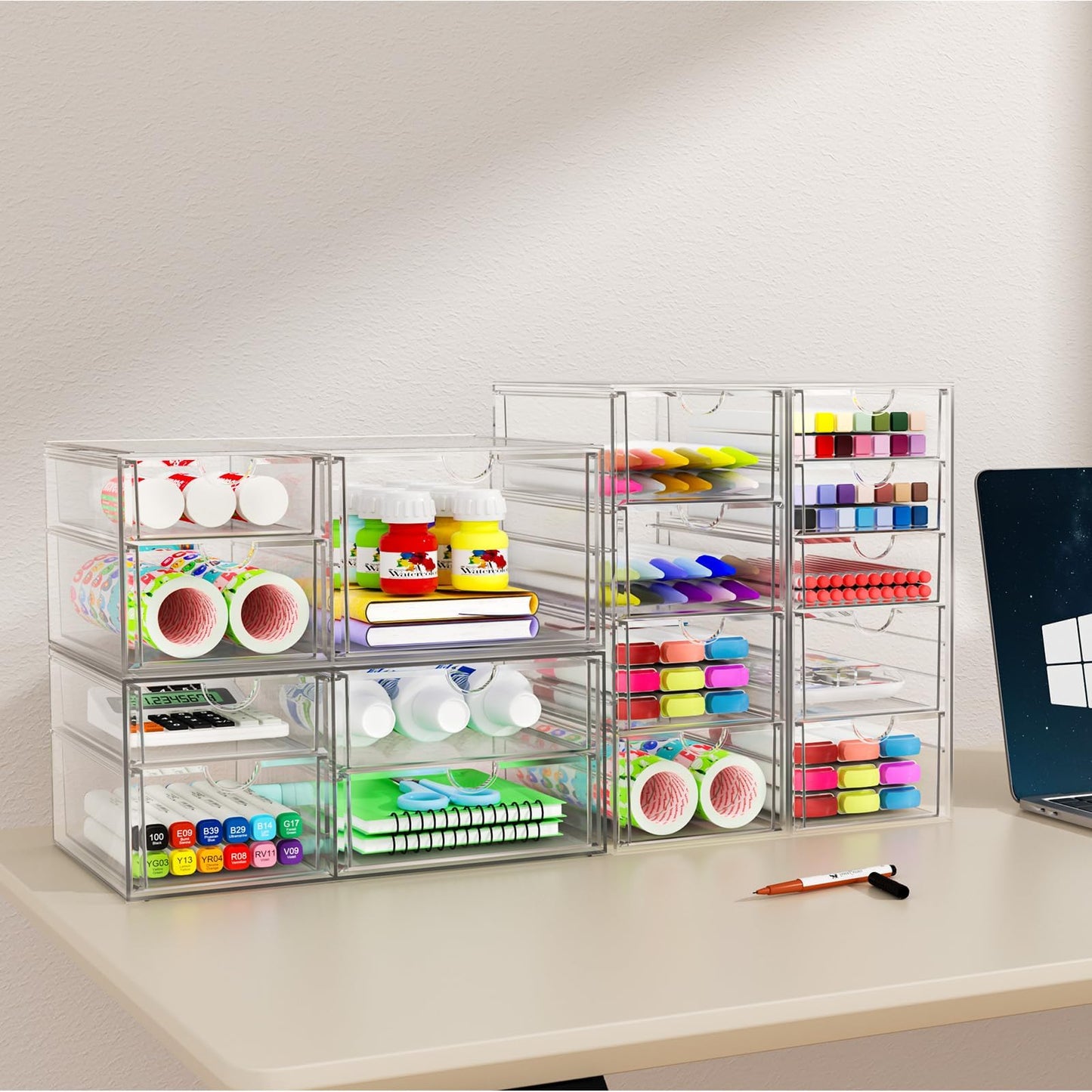 YFXCVSL Acrylic Makeup Organizer with 31 Drawers, 6 Pack Clear Storage Drawers, Bathroom Makeup Organizer for Palettes, Cosmetic, and Beauty Supplies,Ideal for Vanity, Cabinet,Desk Organization