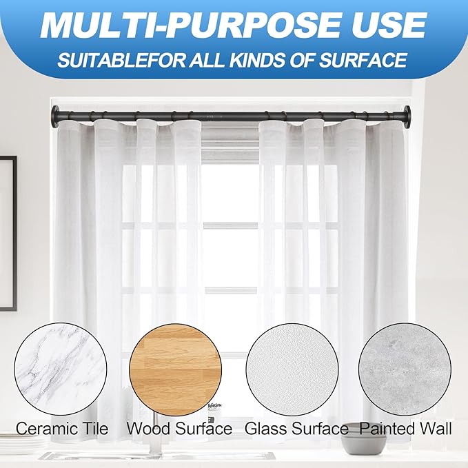 CorkLatta Black Shower Curtain Rod 32 to 43 Inch,1 Inch Diameter Adjustable Spring Tension Stainless Steel Telescoping Rod,Easy Install,No Rust