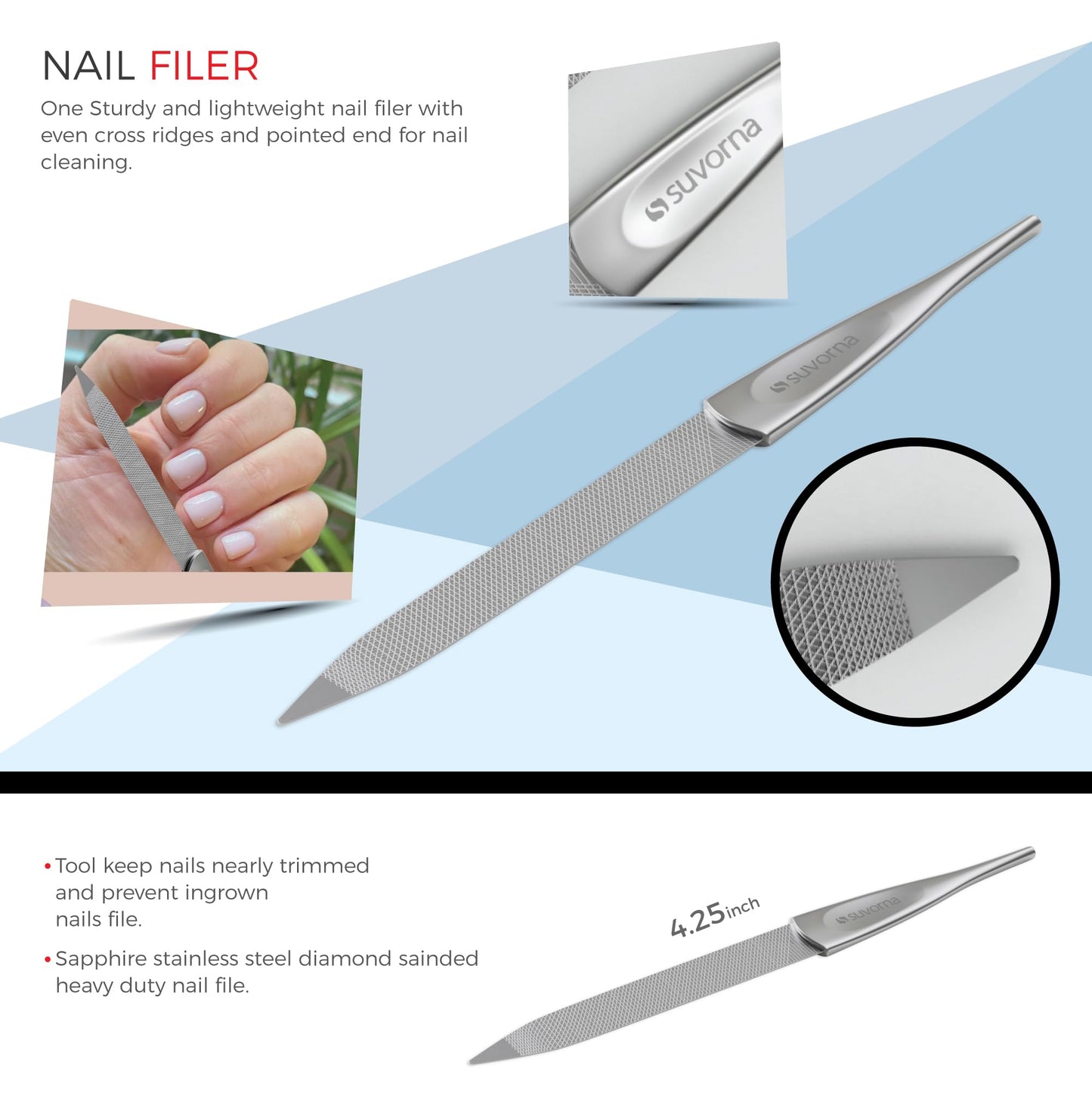Suvorna Manicure Kit for Women with Nail Clippers, Nail Scissors, Cuticle Pusher, Nail File & Tweezer - Made with Stainless Steel - Professional Nail kit for Adults, Seniors, Women, and Men. (5 Pcs)