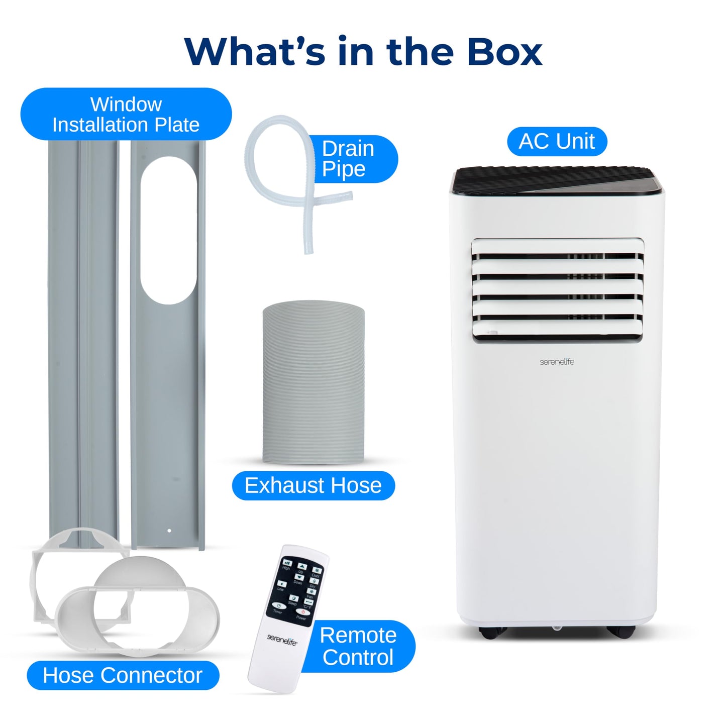 SereneLife 10000 BTU Portable Air Conditioner - Free-Standing A/C Unit w/Cooling, Dehumidifier & Fan, Energy Efficient, 320 Sq. Ft. Coverage, Includes Window Mount Kit & Wheels, 11x11x27 IN (White)