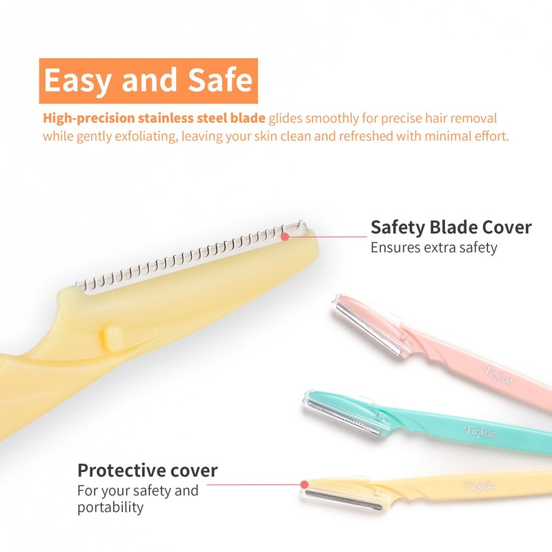 Tinkle Dermaplaning Tool 6ct, Dermaplane Razor for Women, Safe and Easy Peach Fuzz Remover, Eyebrow Trimmer with Protective Cover (2 Packs of 3), Stocking Stuffers