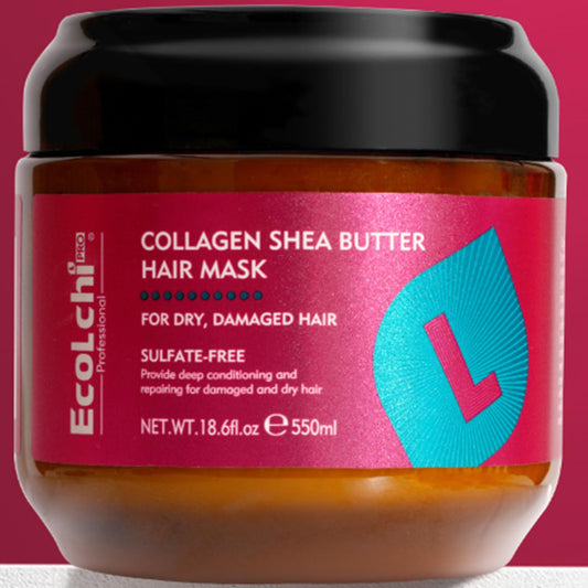 ECOLCHIPRO Collagen Shea Butter Hair Mask Deep Repair Conditioning Collagen Shea Butter Hair Treatment for Dry and Damaged Hair All Hair Types 18.6 oz 550ml