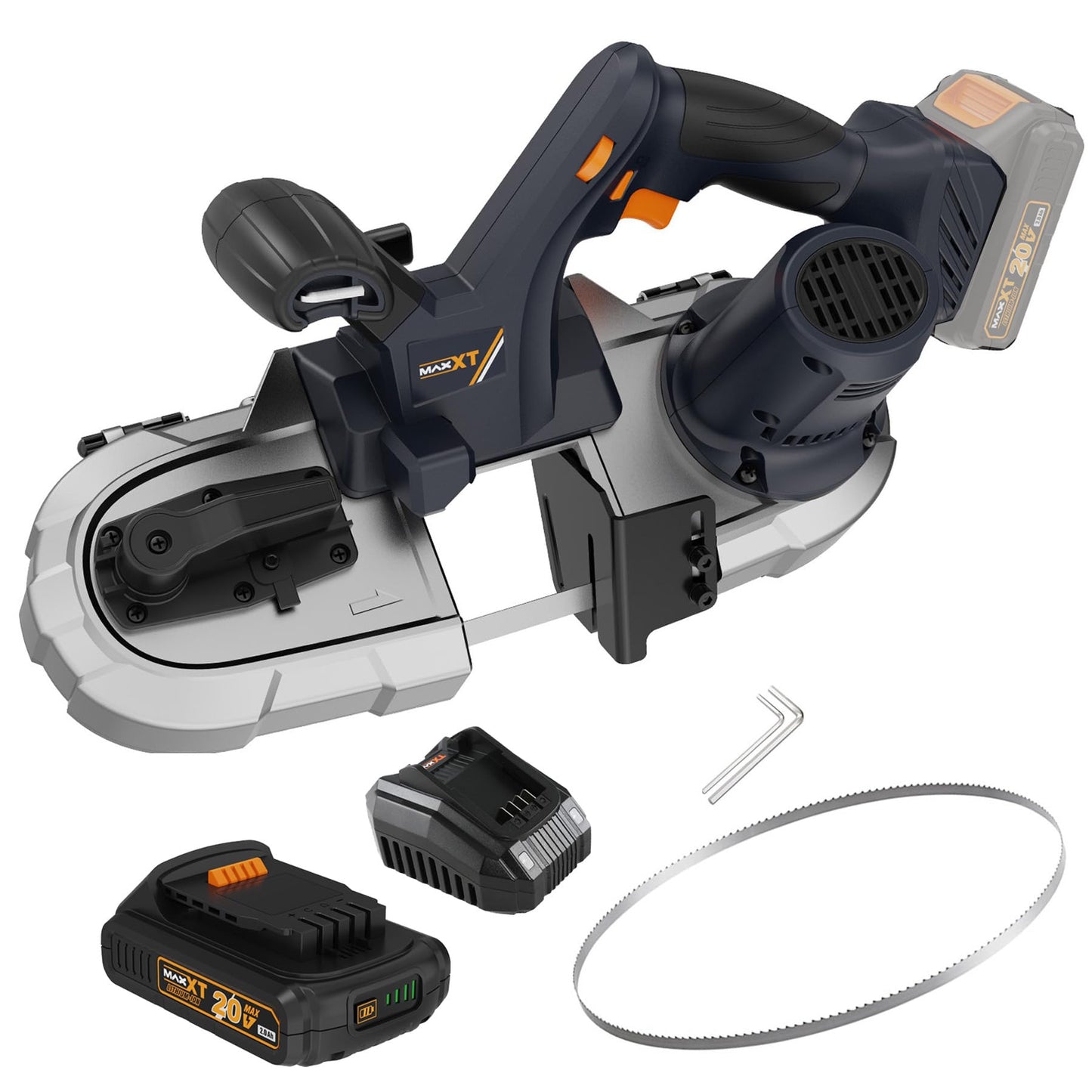 Bandsaw Cordless, MAXXT 2-1/2 inch Brushless Power Metal Bandsaw 20V MAX 2.5" Cutting Capacity 6 Speeds Adjustable, No Hot Sparks When Cutting Metal, Portable BandSaw for Deep Cut
