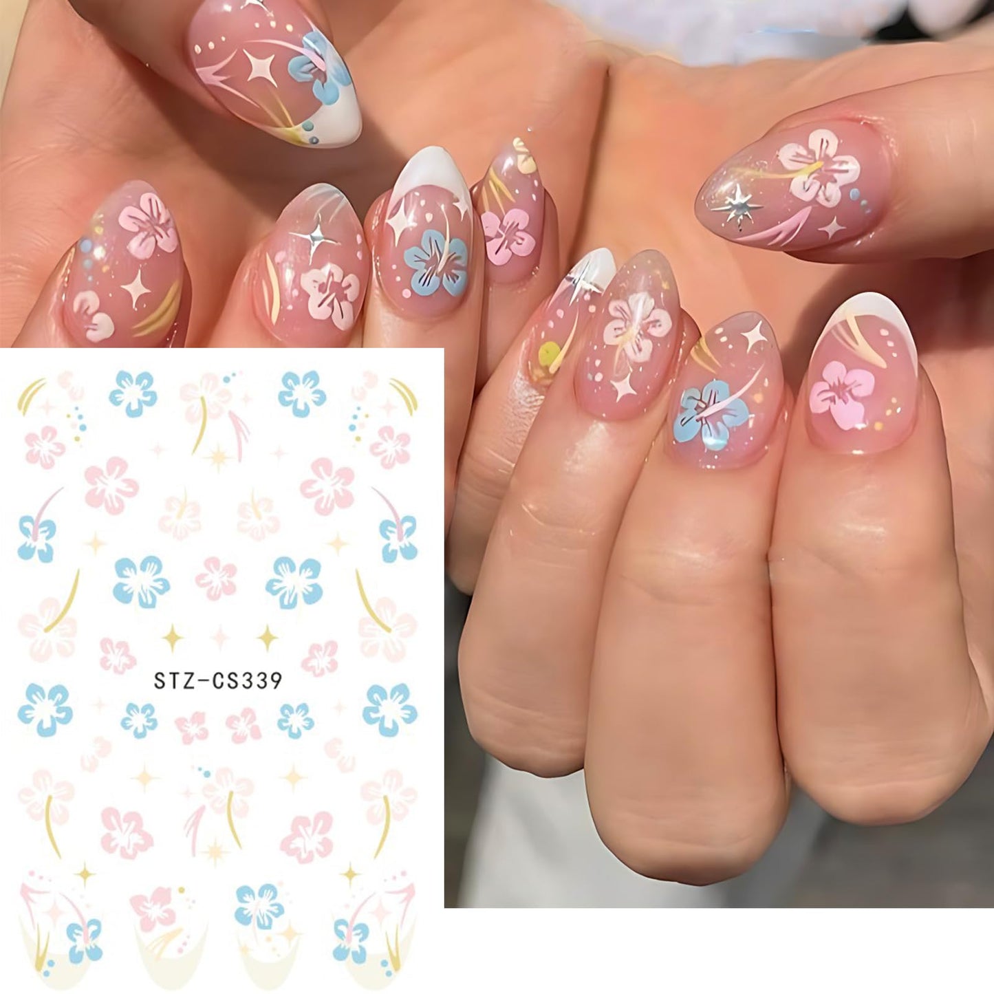 5pcs Flower Nail Stickers With Tweezers, Mini Jasmine Rose Hibiscus Wildflower French Lace Self-Adhesive 3D Floral Nail Decals For Women Girls, Spring Summer Nail Supplies For DIY Manicure Decorations