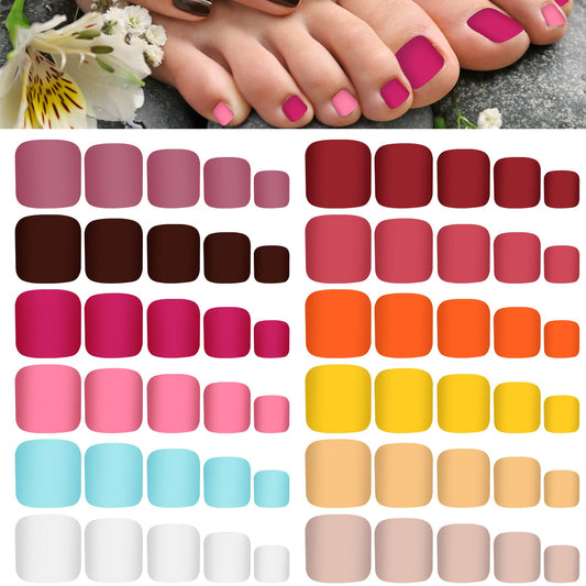 Maitys 336 Pieces 12 Sets Toenail Press on Fake Toe Nails Short Square False Glue on Solid Color Full Cover Press Nails Matte Fake Toenails for Women(Cute Colors)