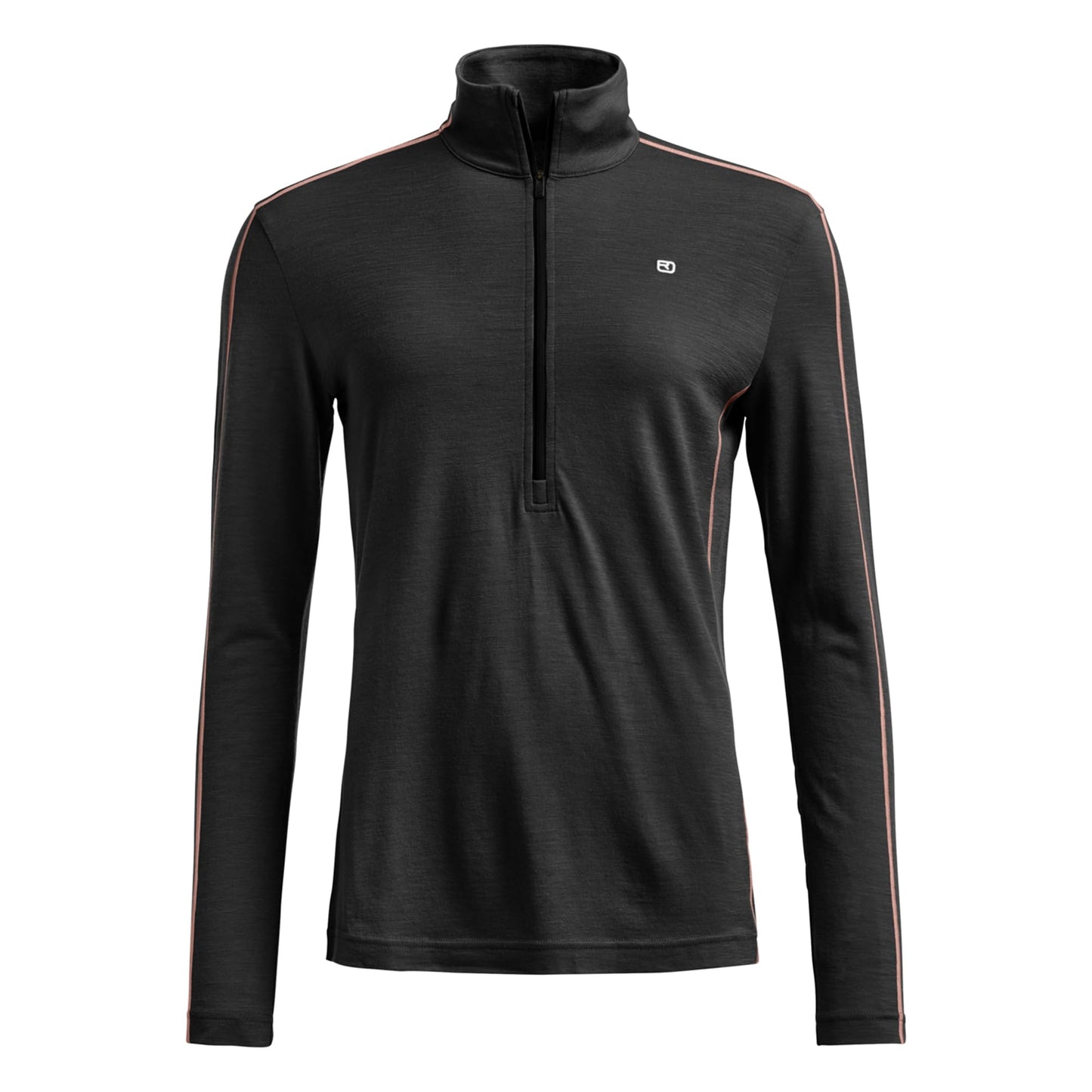 Ortovox Women’s 185 Rock’n’Wool Zip Neck, Merino Wool Ski Touring Baselayer with Quarter Zip & Stretch Comfort - Black Raven - S